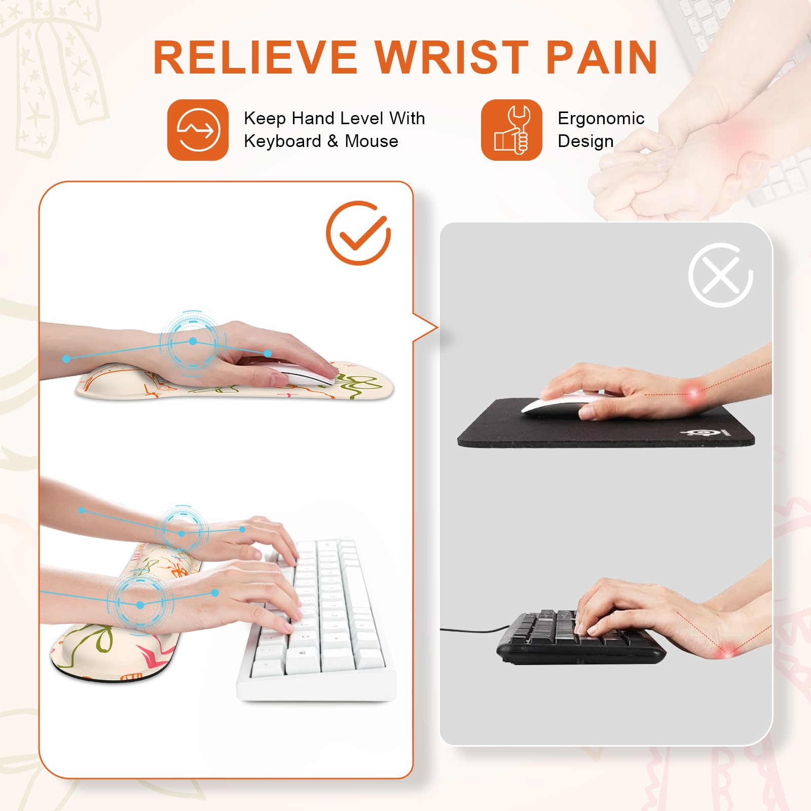 iCasso Ergonomic Mouse Pad, Keyboard Wrist Rest, Memory Foam Mousepad with Wrist Support, Easy