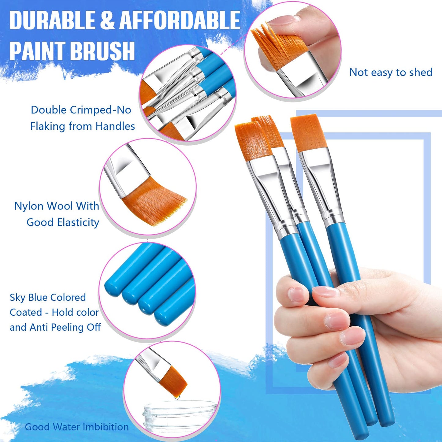 Zonon 20 Pcs Flat Paint Brushes Acrylic Painting Craft Accessories Classroom Prizes Gifts Small