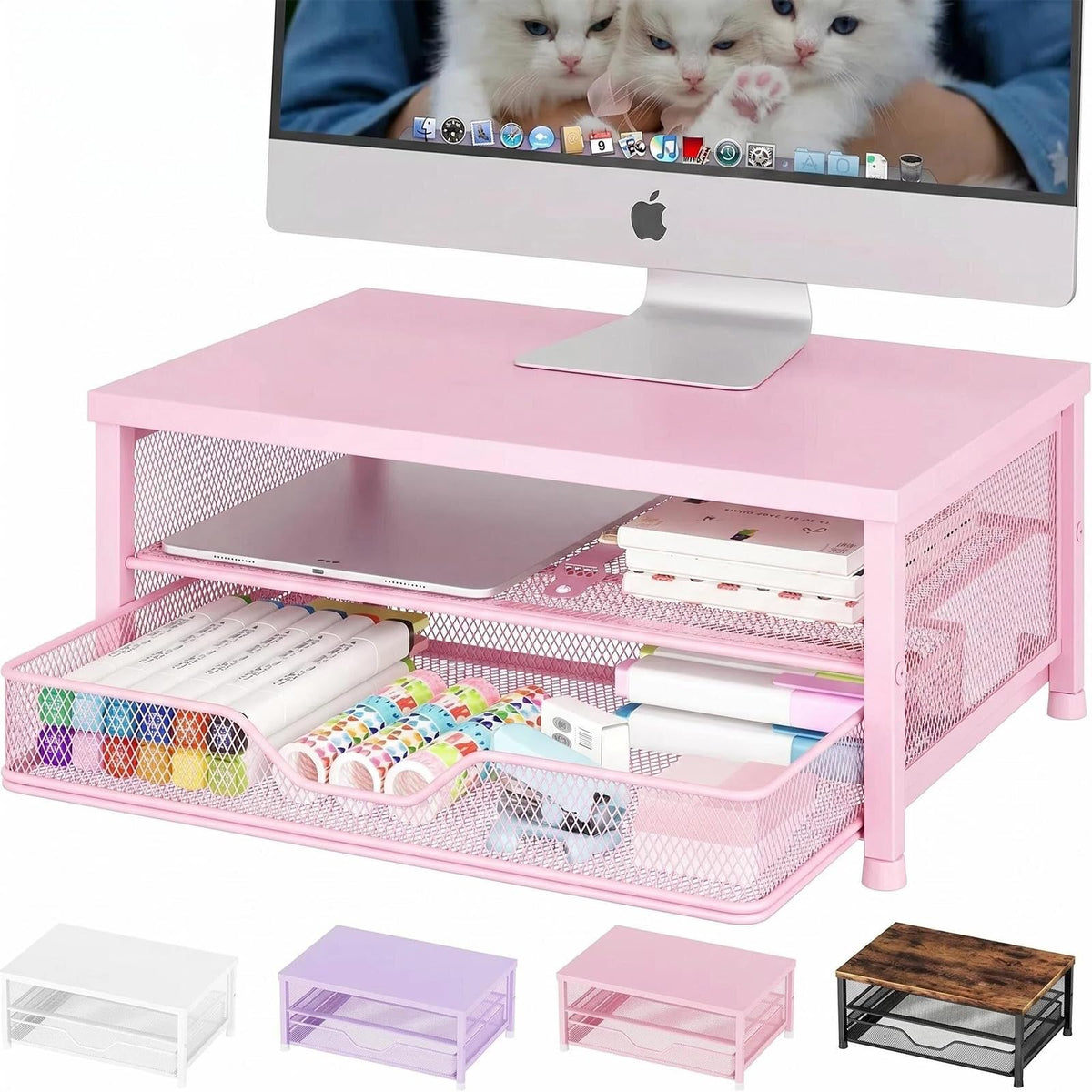 OPNICE Computer Monitor Stand Riser, Desk Organizer with Drawer, Printer & Laptop Stand, Office