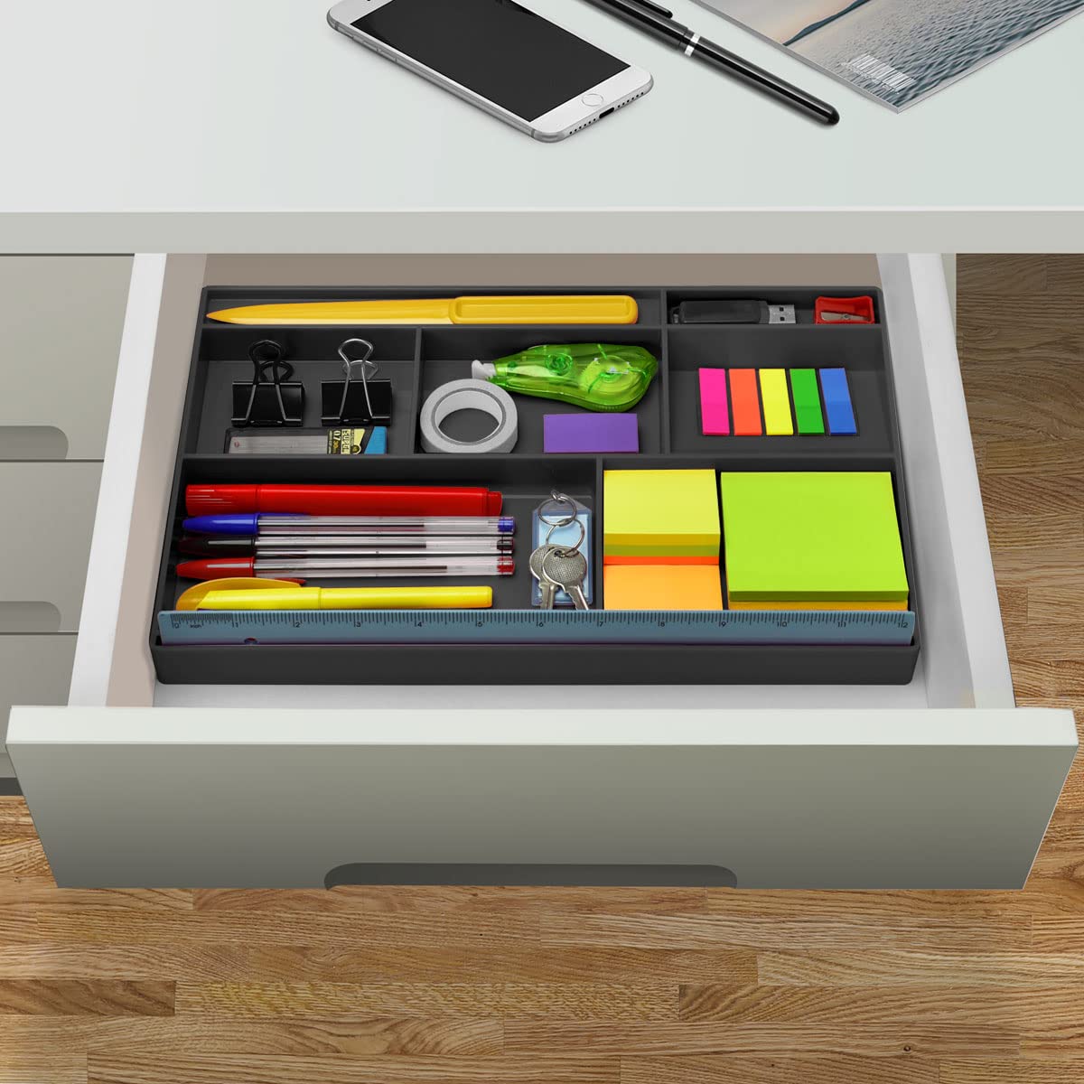 Acrimet Desk Drawer Organizer Tray with 8 compartments Bin Multi-Purpose for Desk Supplies and