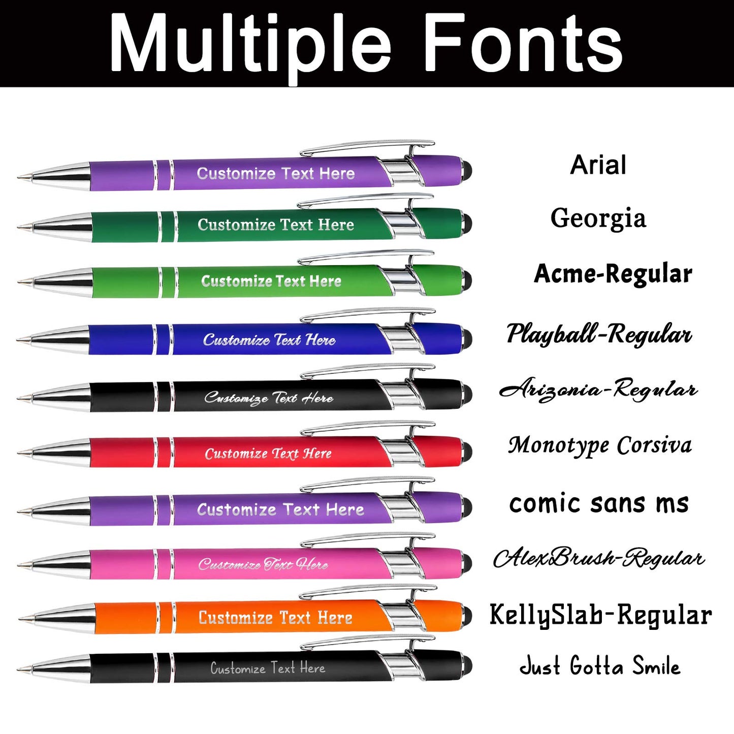 XJone 12 PCS Personalized Pens Bulk with Stylus Tip, Custom Engraving Ballpoint Pens with Name Logo