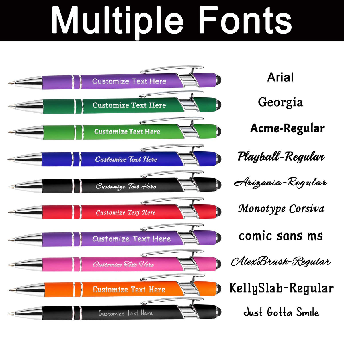 XJone 12 PCS Personalized Pens Bulk with Stylus Tip, Custom Engraving Ballpoint Pens with Name Logo