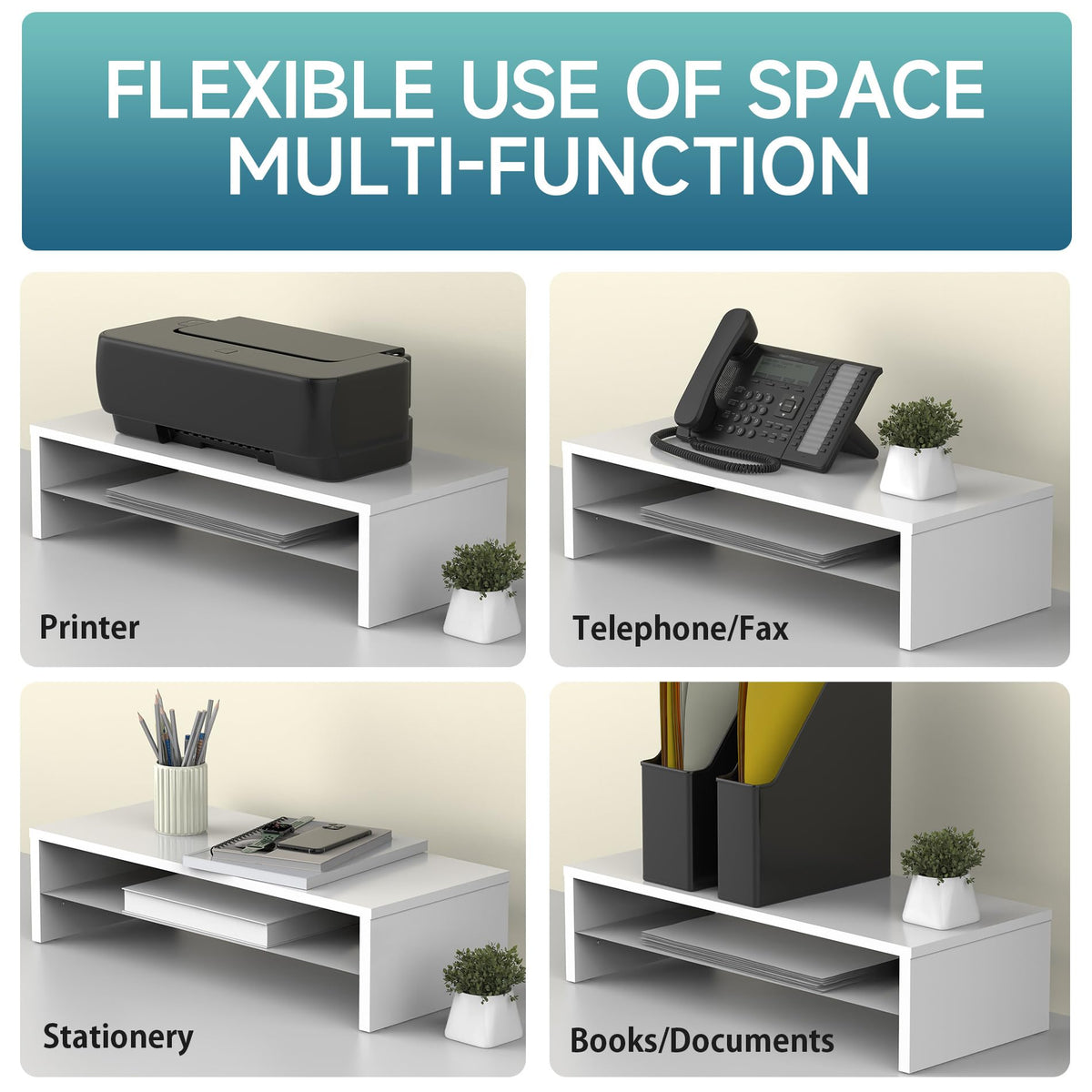 FITUEYES Wooden Monitor Stand Riser, 2-Tier Desk Storage Shelf, White