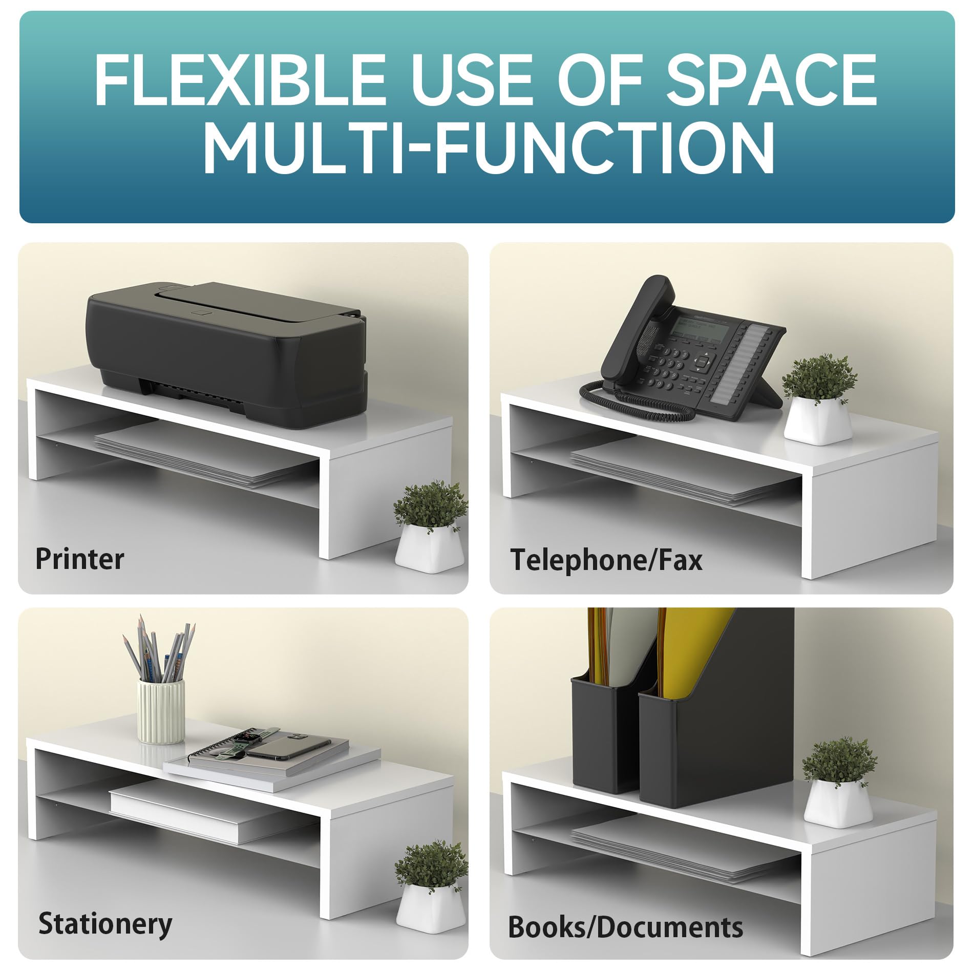 FITUEYES Wooden Monitor Stand Riser, 2-Tier Desk Storage Shelf, White