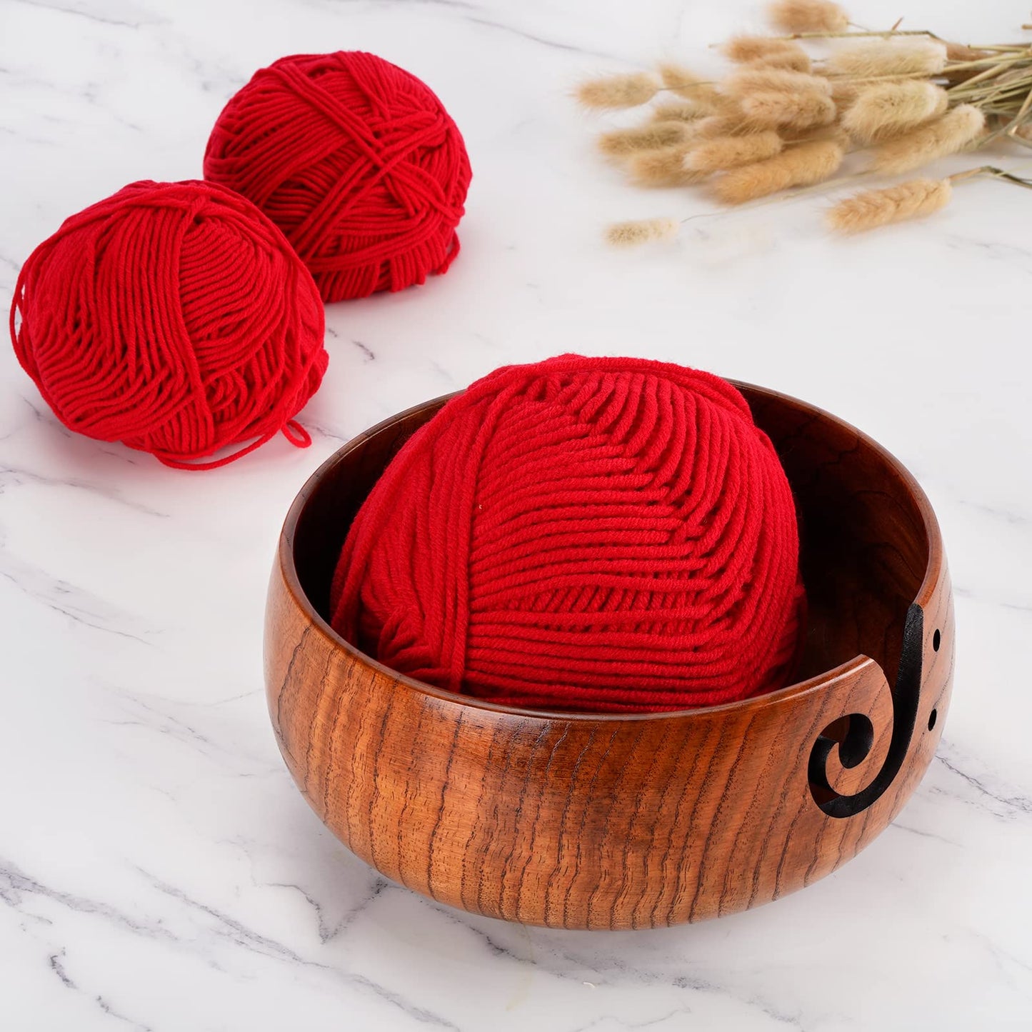 Wooden Yarn Bowl, Knitting Yarn Bowl with Holes Storage Handmade to Prevent Slipping, Perfect Yarn