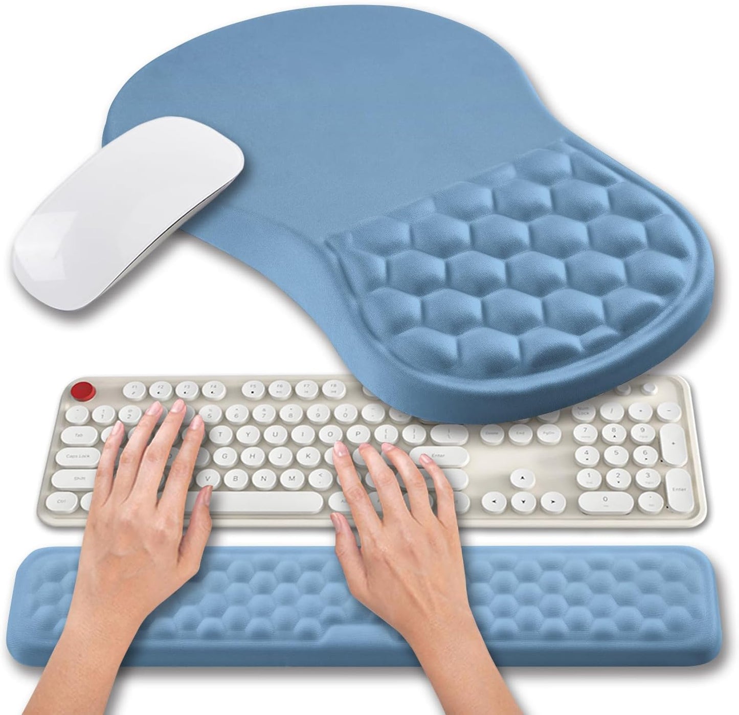 Hokafenle 2 in 1 Ergonomic Mouse Pad Wrist Support & Wrist Rest for Computer Keyboard Set, with