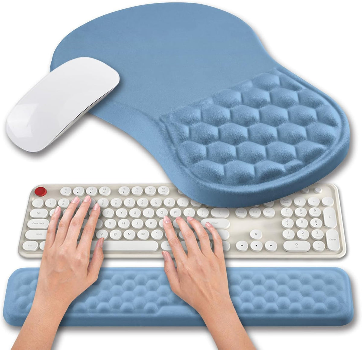 Hokafenle 2 in 1 Ergonomic Mouse Pad Wrist Support & Wrist Rest for Computer Keyboard Set, with