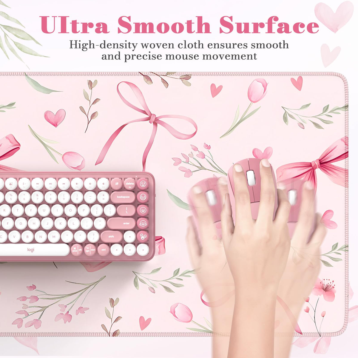 HAOCOO Pink Coquette Desk Mat, 35.4" x 15.7" Mousepad for Office Aesthetics
