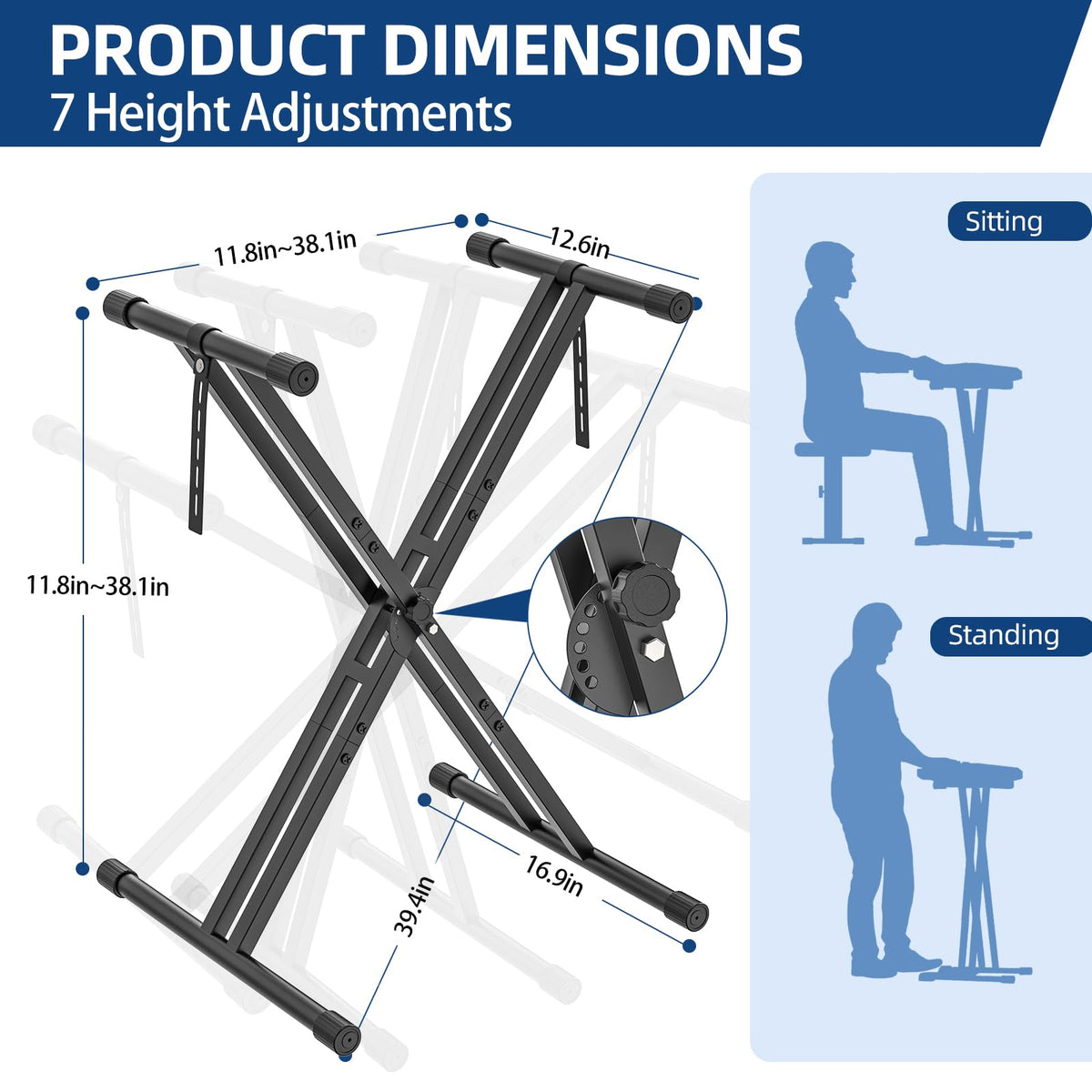 GLEAM Keyboard Stand, Iron Digital Piano Stand with Locking Straps - Heavy Duty, Double X Style