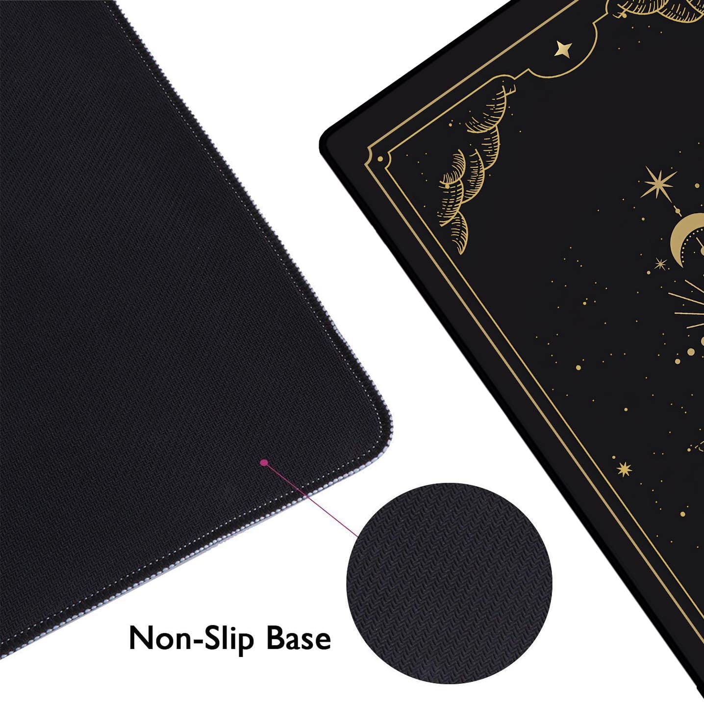 HUOCAIREN Moon Phases Large Mouse Pad, Celestial Moon Cycle Lunar Chart in Black and Gold Desk Pad