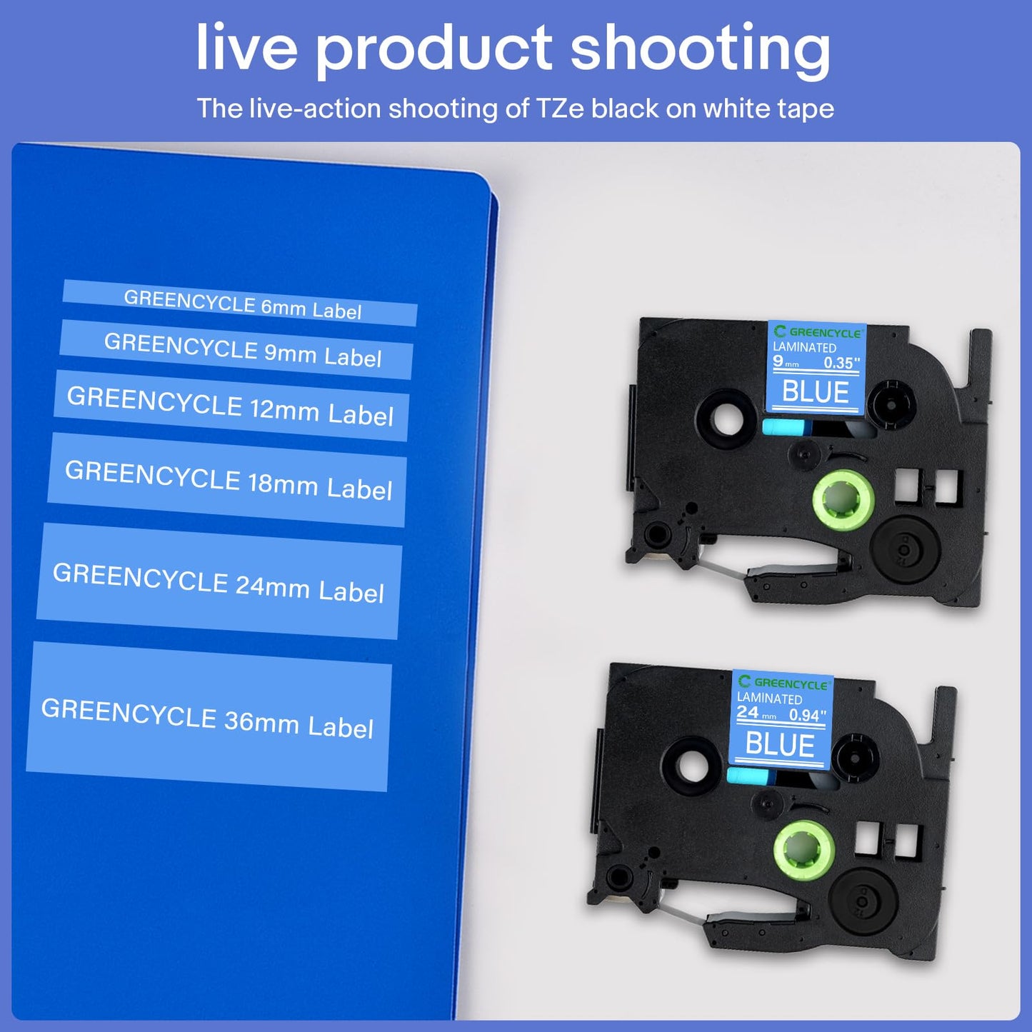 GREENCYCLE Compatible for Brother P-Touch Label Tape TZe-525 9mm 0.35" Laminated Blue TZe525 TZ-525