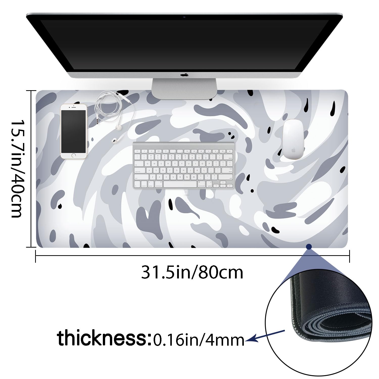 Fluid Pattern XXL Mouse Pad, Thick Waterproof Desk Mat with Stitched Edge