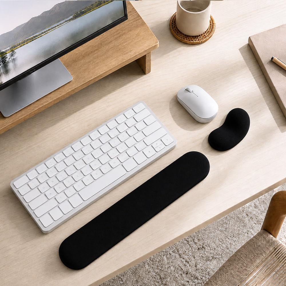 Ergonomic Wrist Rest Set for Keyboard and Mouse | Cooling Gel & Slow-Rebound Memory Foam Palm