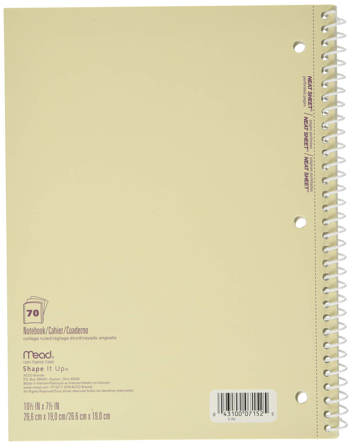 Mead Spiral Notebooks, 1 Subject, College Ruled Paper, 70 Sheets, 10-1/2" x 7-1/2", Shape It Up