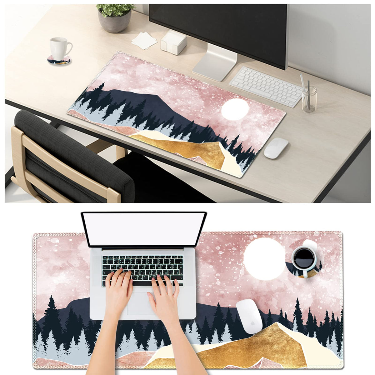 ARTSO Large Gaming Mouse Pad with Stitched Edges, XXL Extended Keyboard Mat Long Mousepad Desk