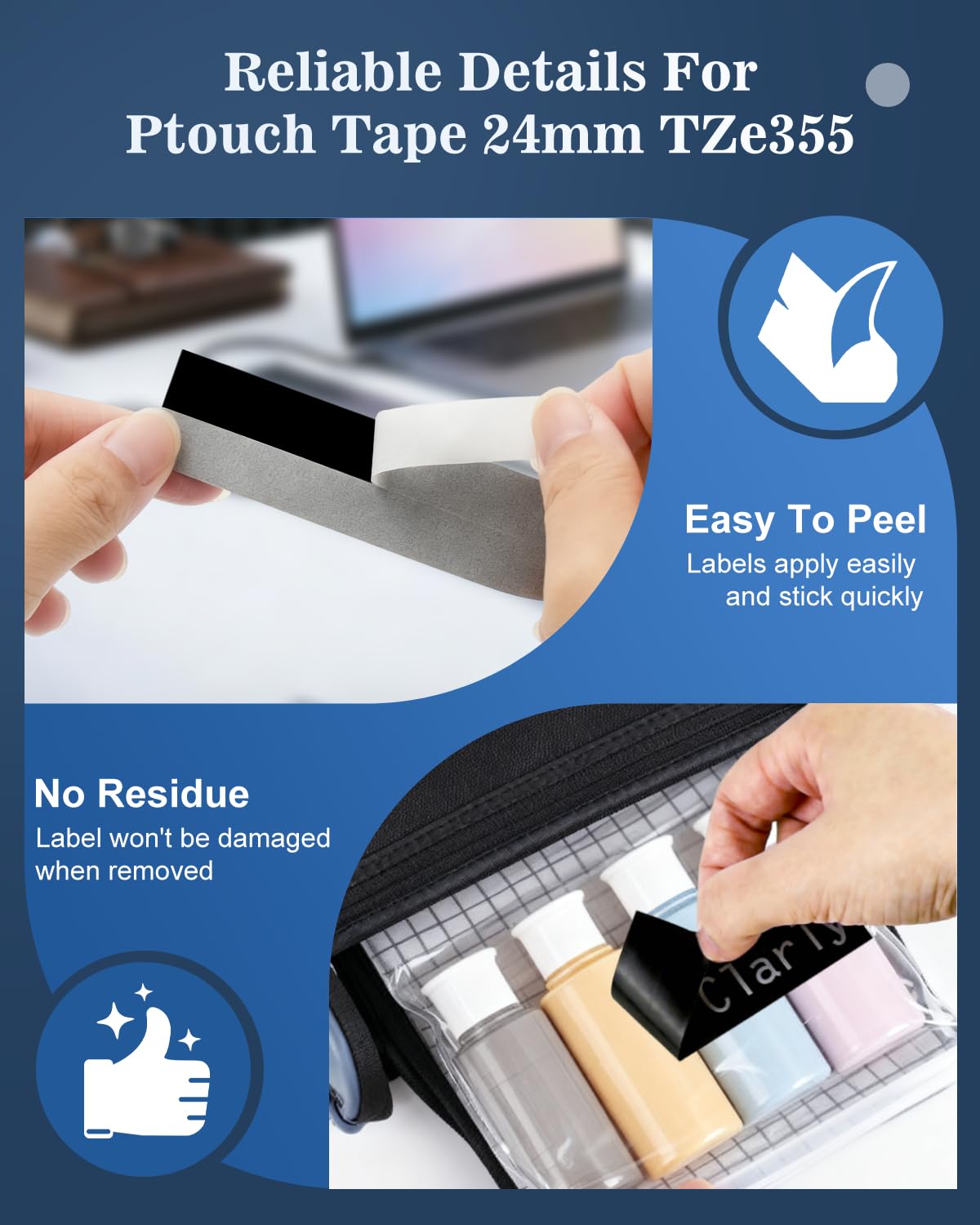 TZe-355 24mm 0.94 White on Black Compatible with Brother P Touch PT-D610BT