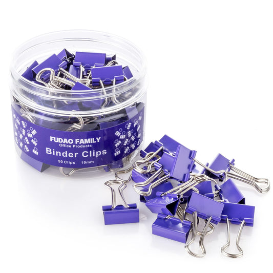 Small Purple Binder Clips, 3/4 Inch (19mm), 50 Pack Mini Clips