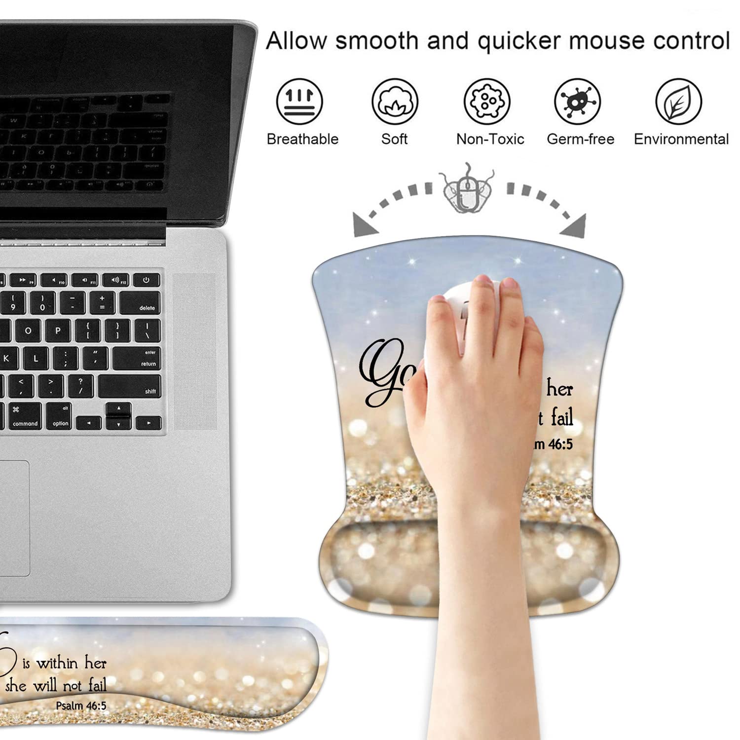 Keyboard Wrist Rest and Mouse Pad Wrist Support Set with Cute Coasters, Non-Slip PU Base Ergonomic