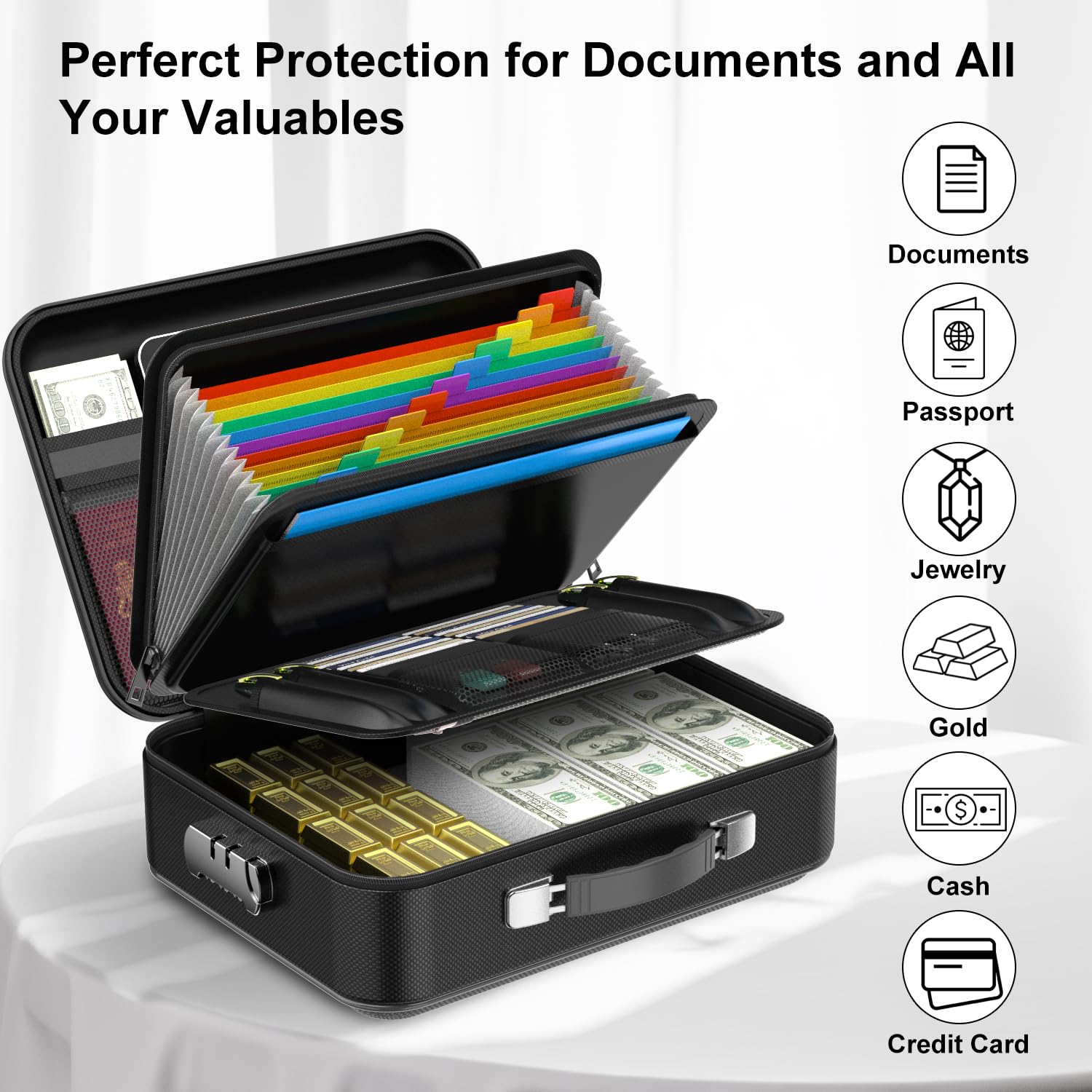 COLCASE Fireproof Document Box with Lock, Hard Fireproof Document Organizer