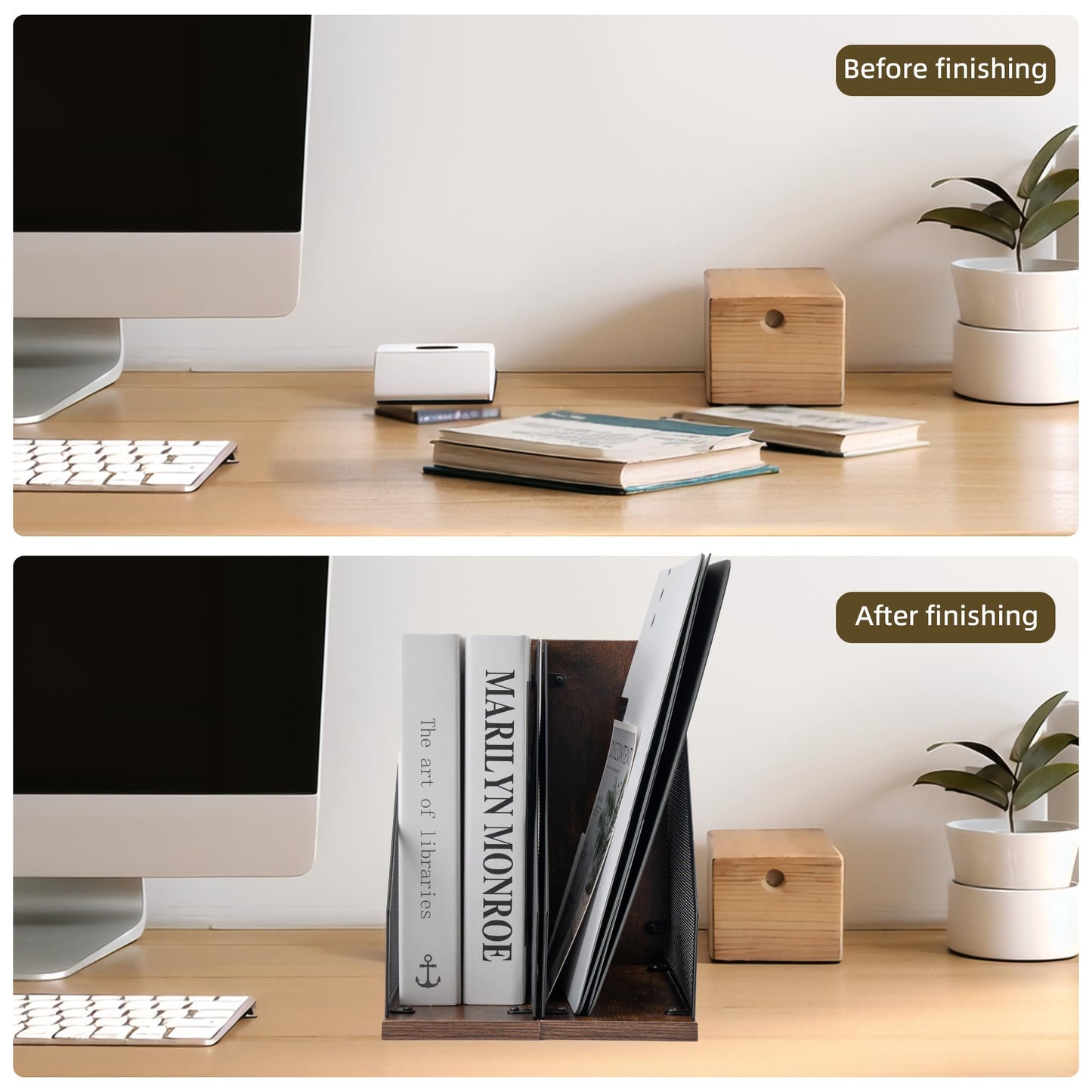 ASIFMTHOT Antique Wooden Magazine Holder,Mesh File Holder for Desk, Office Desk Accessories