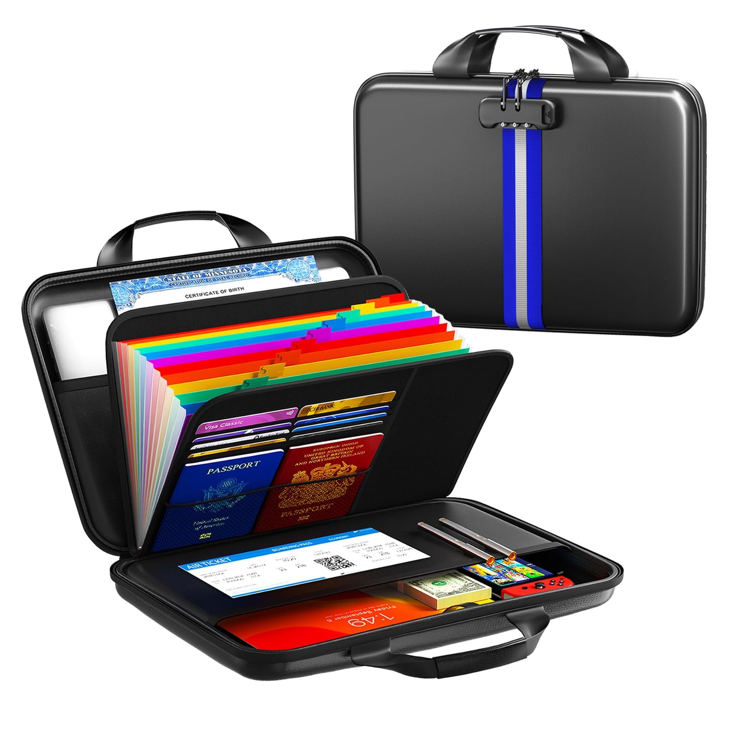 IPYIPY Fireproof Document Organizer with Lock, Semi-Rigid EVA Shell File Box with 13-Pocket