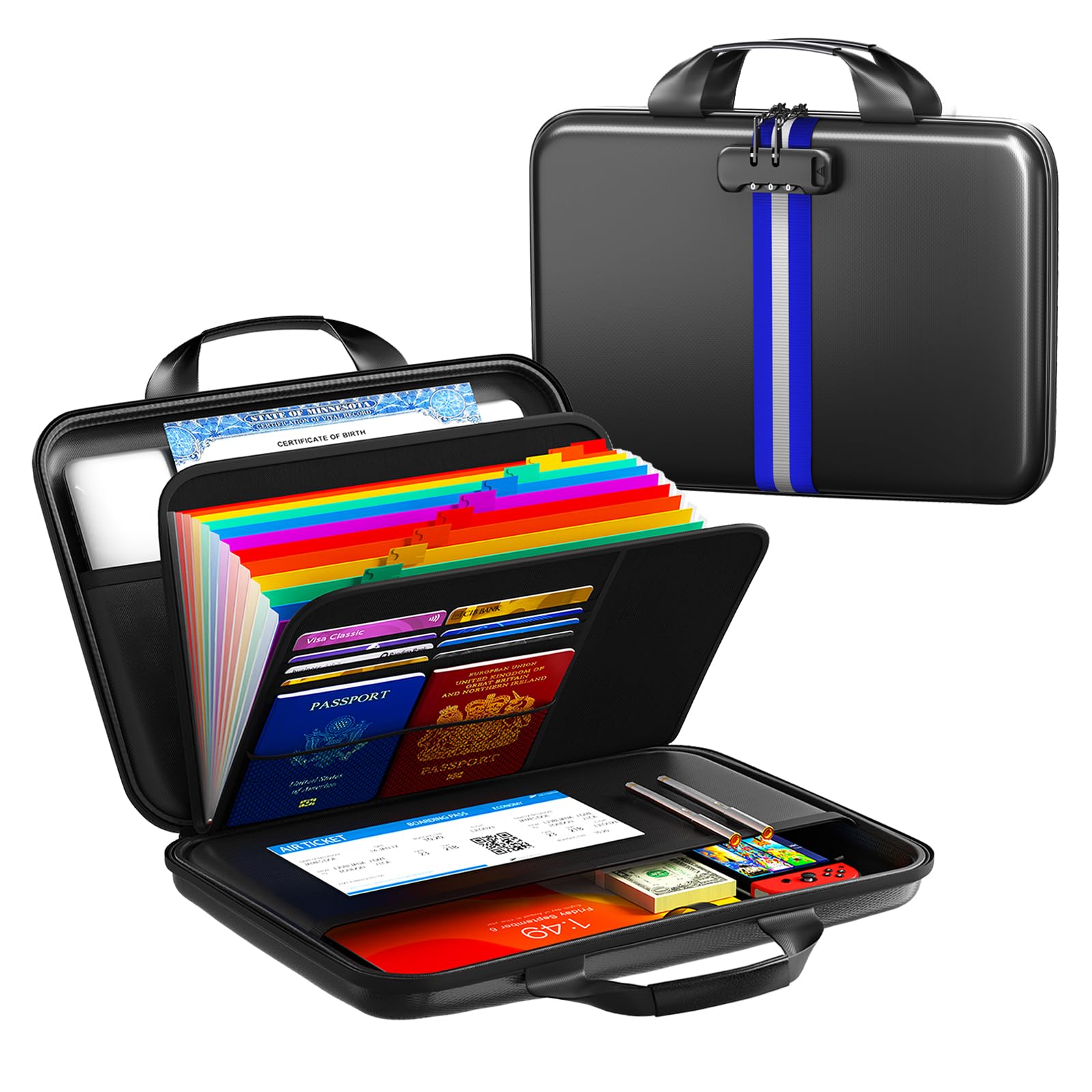 IPYIPY Fireproof Document Organizer with Lock, Semi-Rigid EVA Shell File Box with 13-Pocket