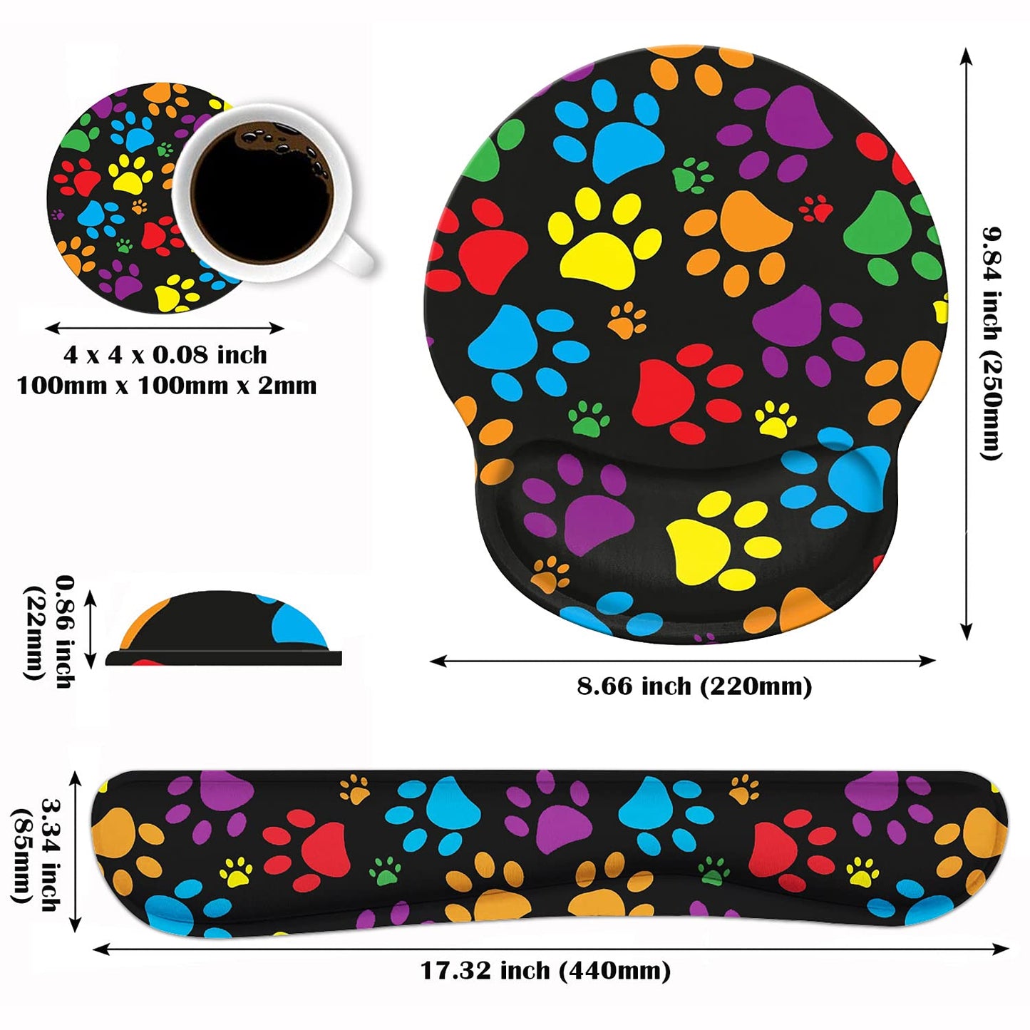 Keyboard Wrist Rest and Mouse Wrist Rest Pad Set with Coasters, Non-Slip Rubber Base Ergonomic