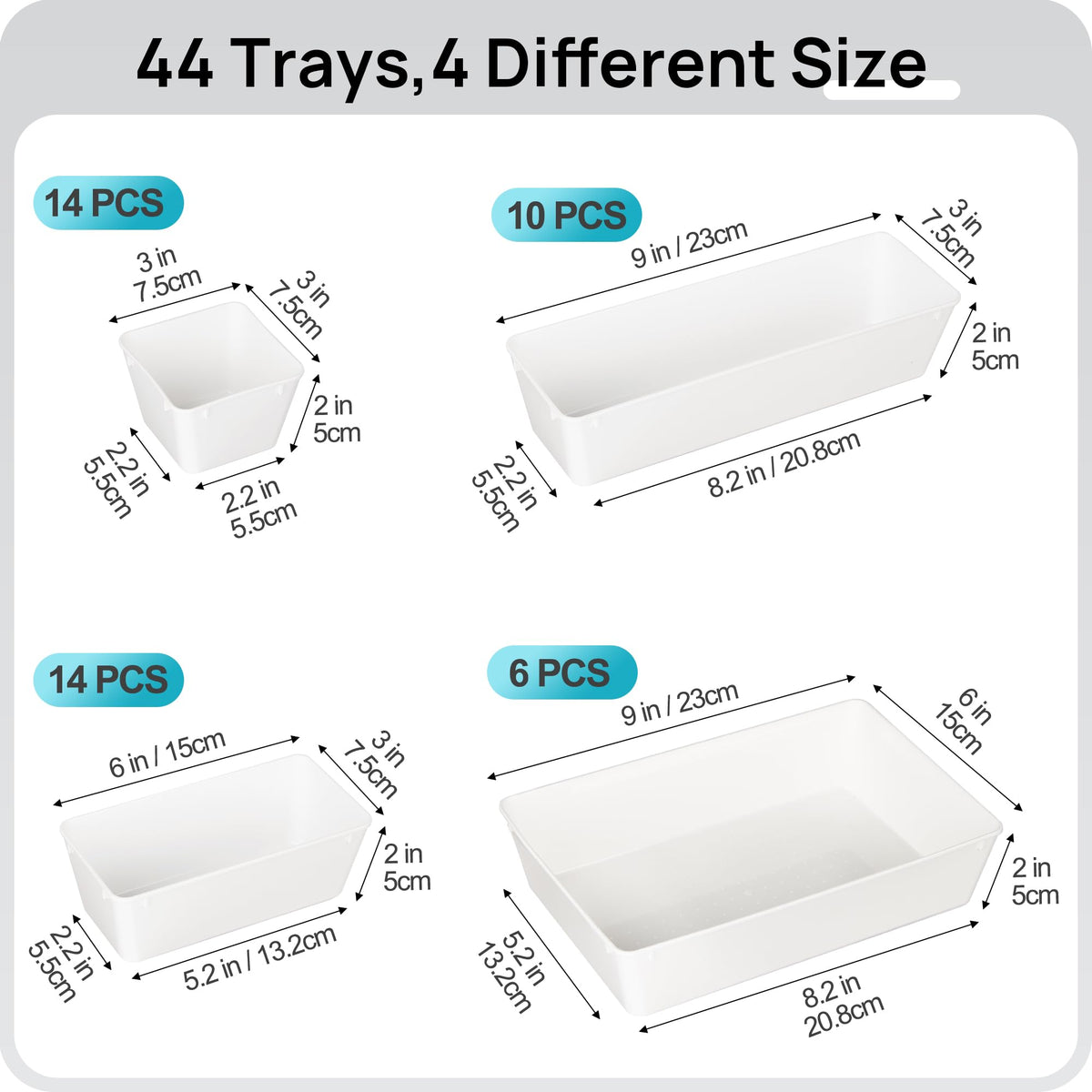Vtopmart 44 PCS Plastic Drawer Organizer Set, Vanity Organizer Trays, White