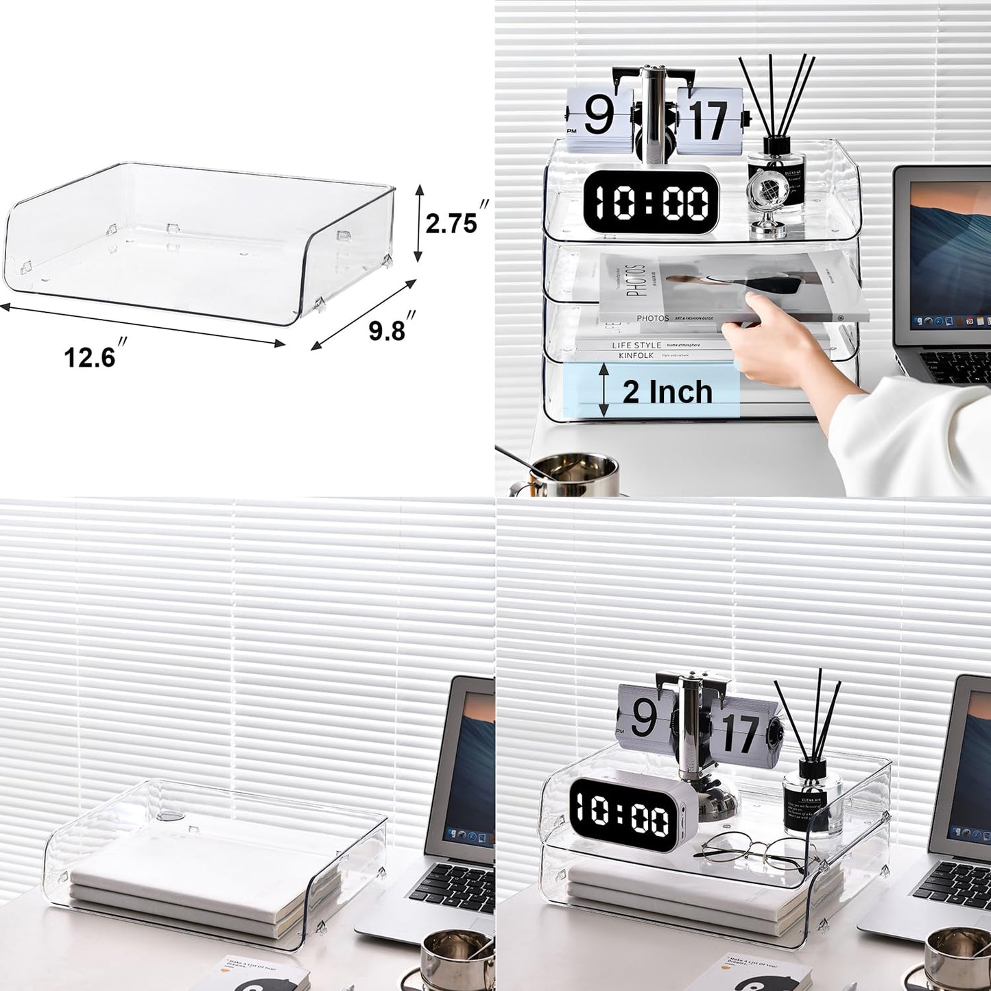 Gagee Set of 2 Office Organization and Storage, Clear PET Letter Tray Desk Organizer, Stackable