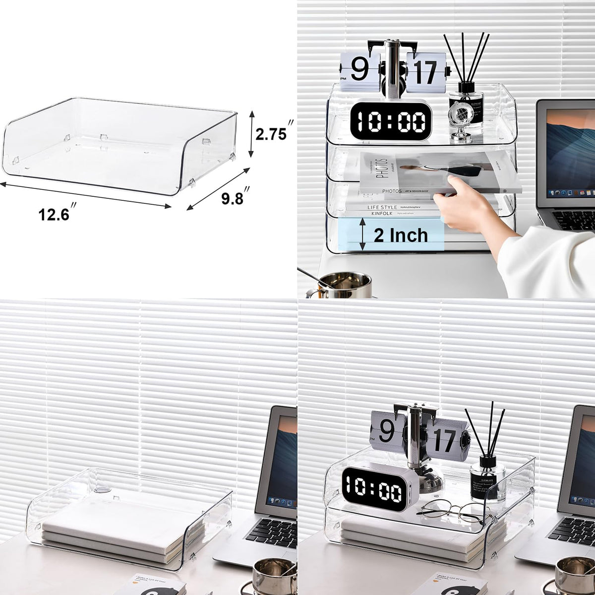 Gagee Set of 2 Office Organization and Storage, Clear PET Letter Tray Desk Organizer, Stackable