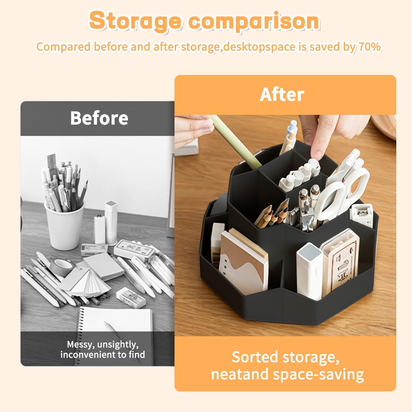 Cayxenful Pencil Pen Holder for Desk,9 Slots 360 Degree Rotating Desk Organizers,Desktop Storage