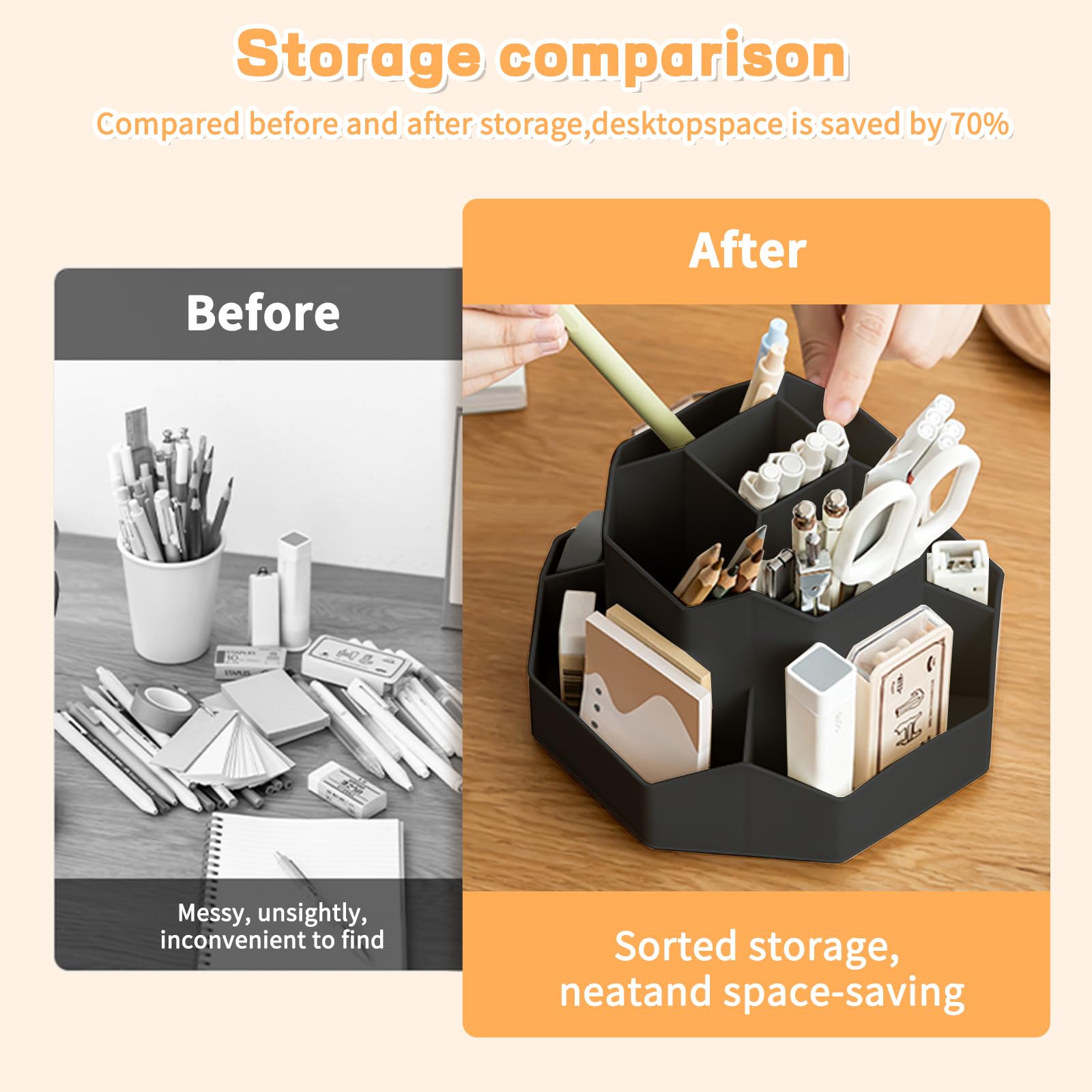 Cayxenful Pencil Pen Holder for Desk,9 Slots 360 Degree Rotating Desk Organizers,Desktop Storage