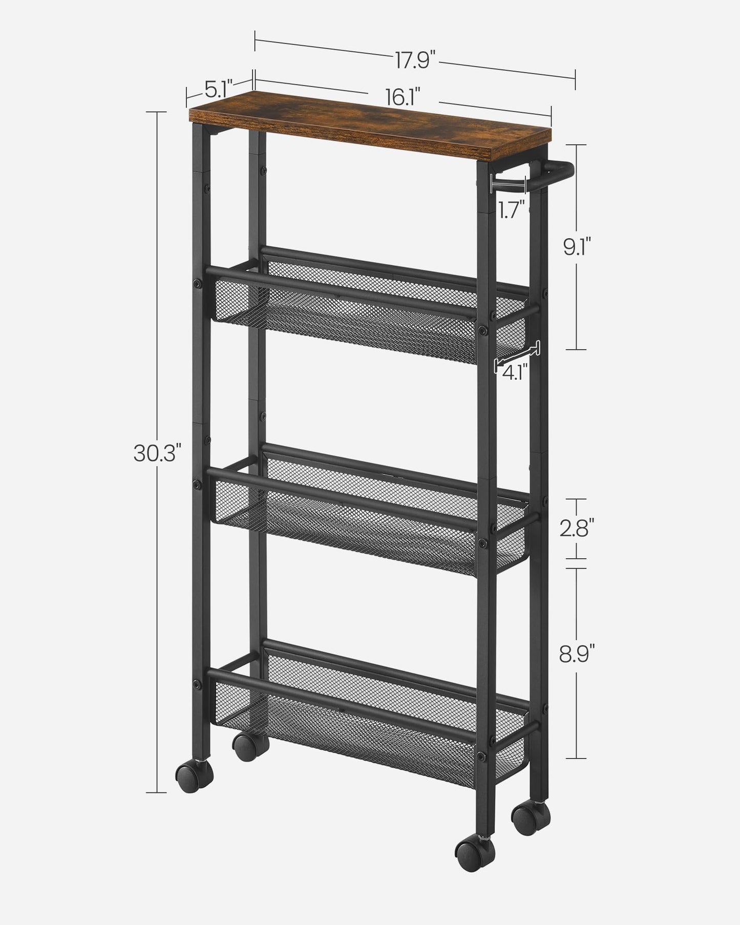VASAGLE 4-Tier Slim Rolling Storage cart with Wheels, 5.1 Inches, Metal