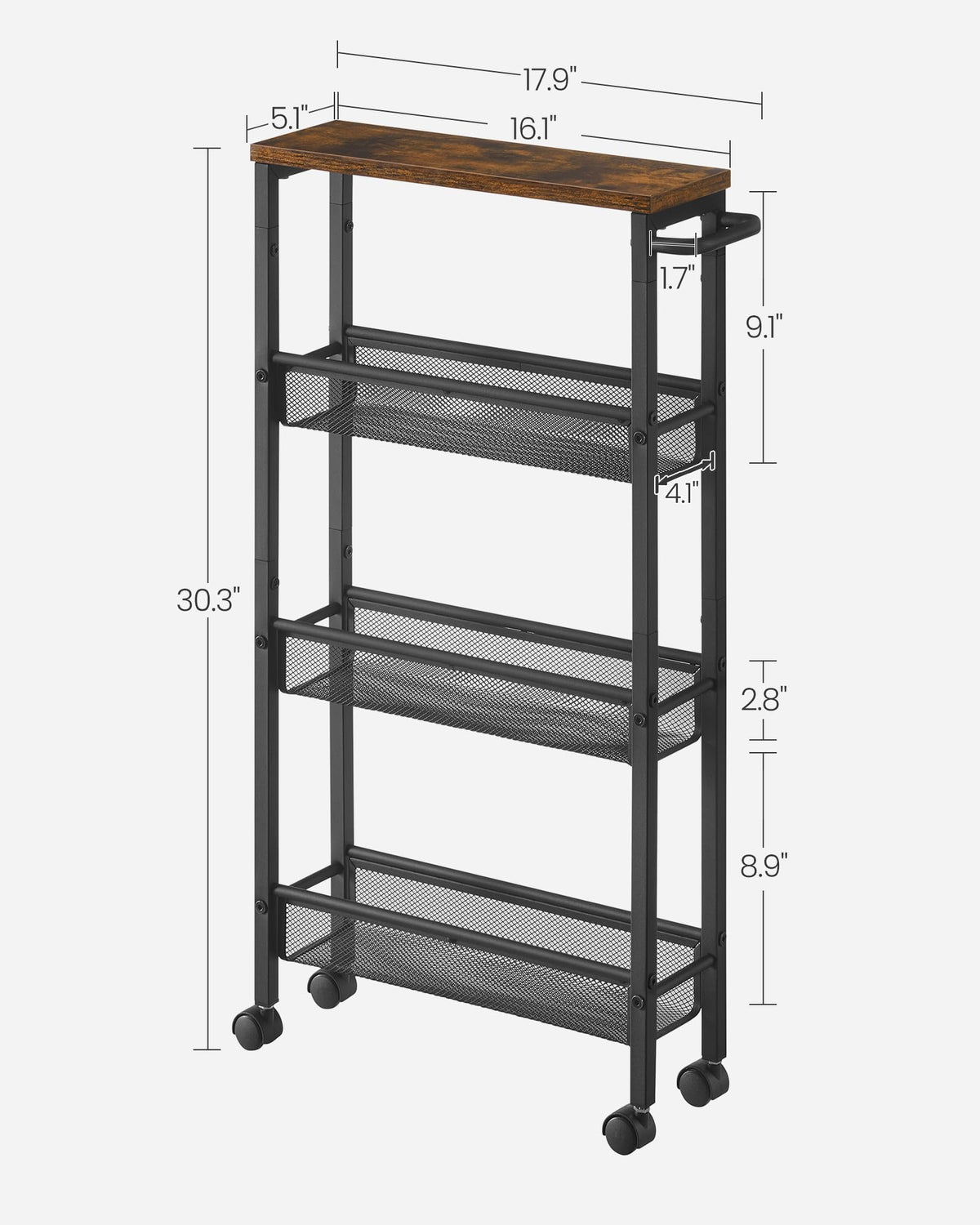 VASAGLE 4-Tier Slim Rolling Storage cart with Wheels, 5.1 Inches, Metal