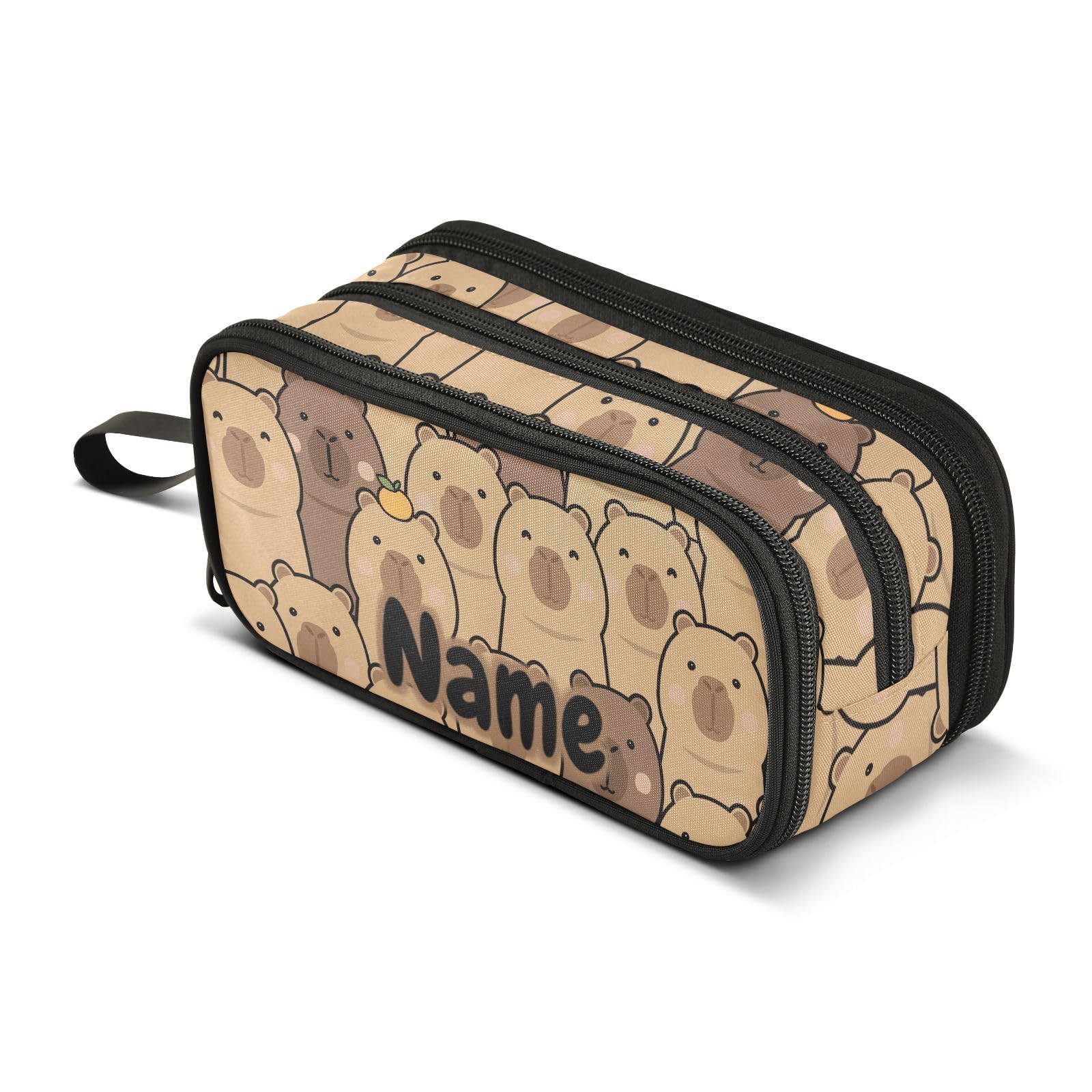 BOENLE Custom Cute Capybara with Orange Pencil Case Box Boys Girls Personalized Name Large Pencil