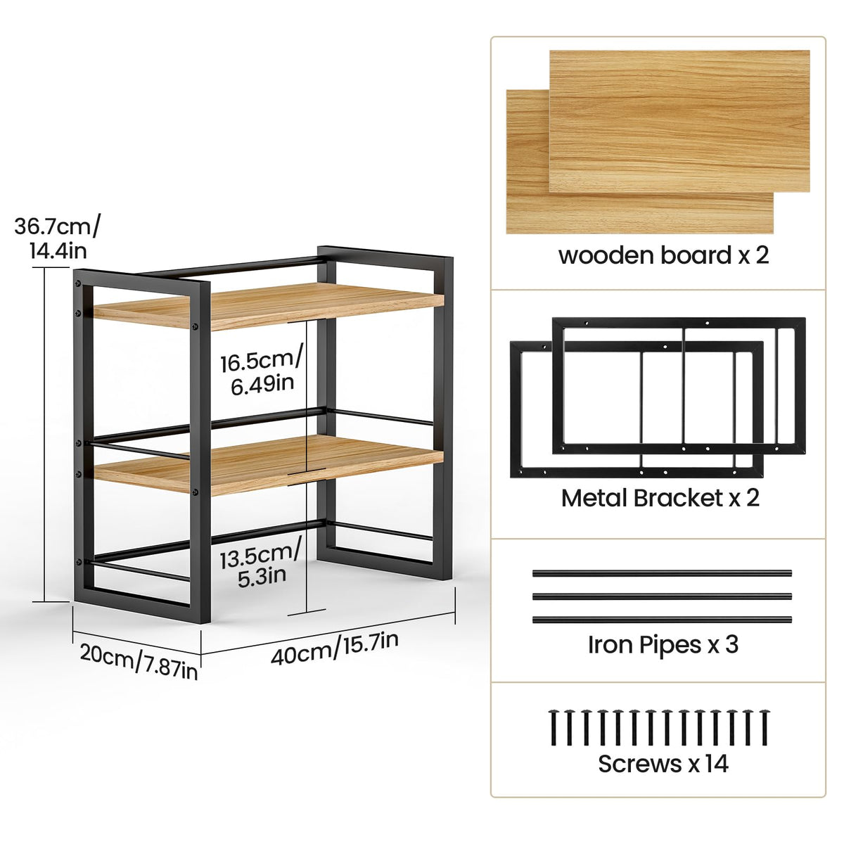 ART-GIFTREE Office Desk Shelf Organizer, Wood Desktop Bookshelf Supplies Storage Rack, Shelf for