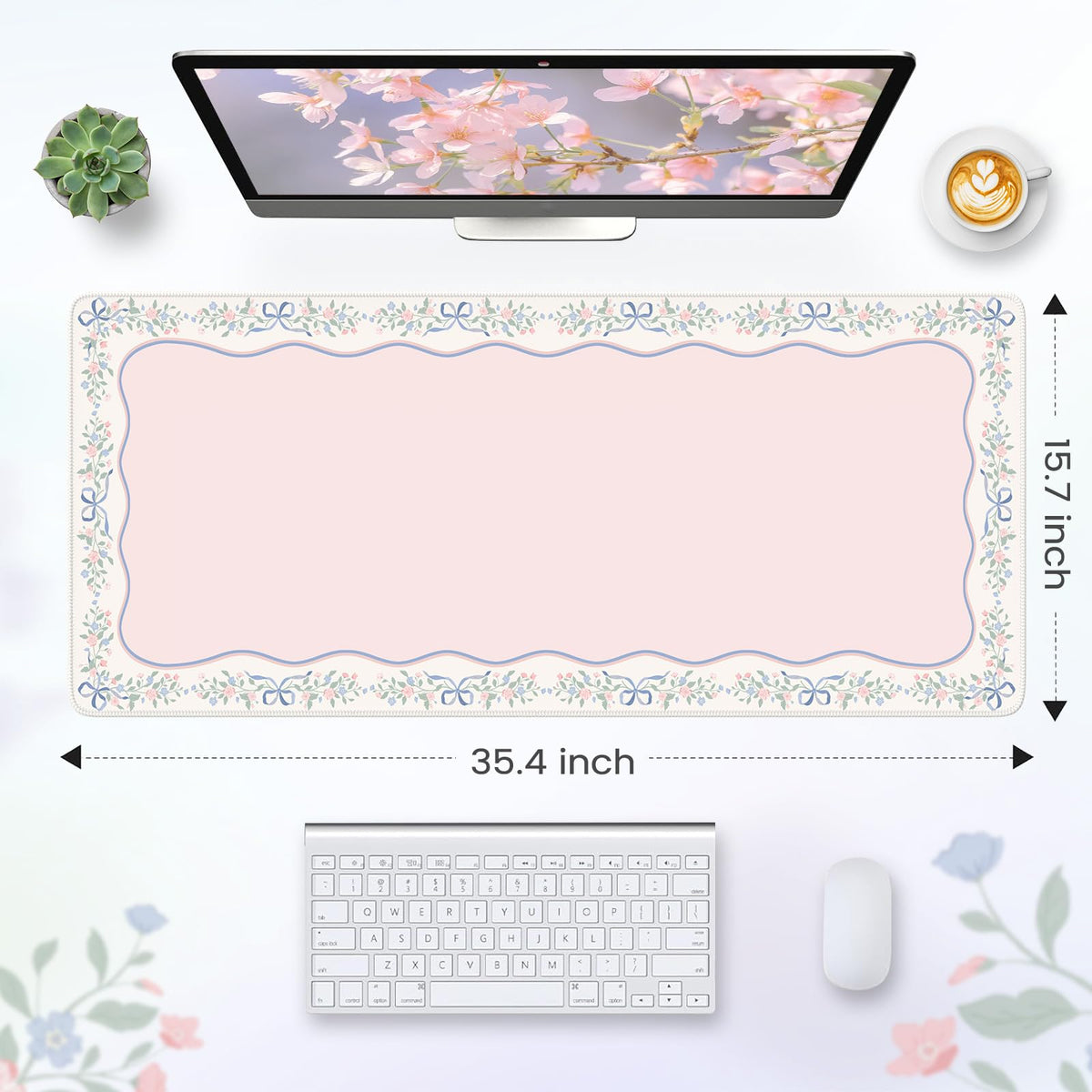 HAOCOO Girly Pink Desk Blotter, 35.4" x 15.7" Computer Mat for Vanity Decor