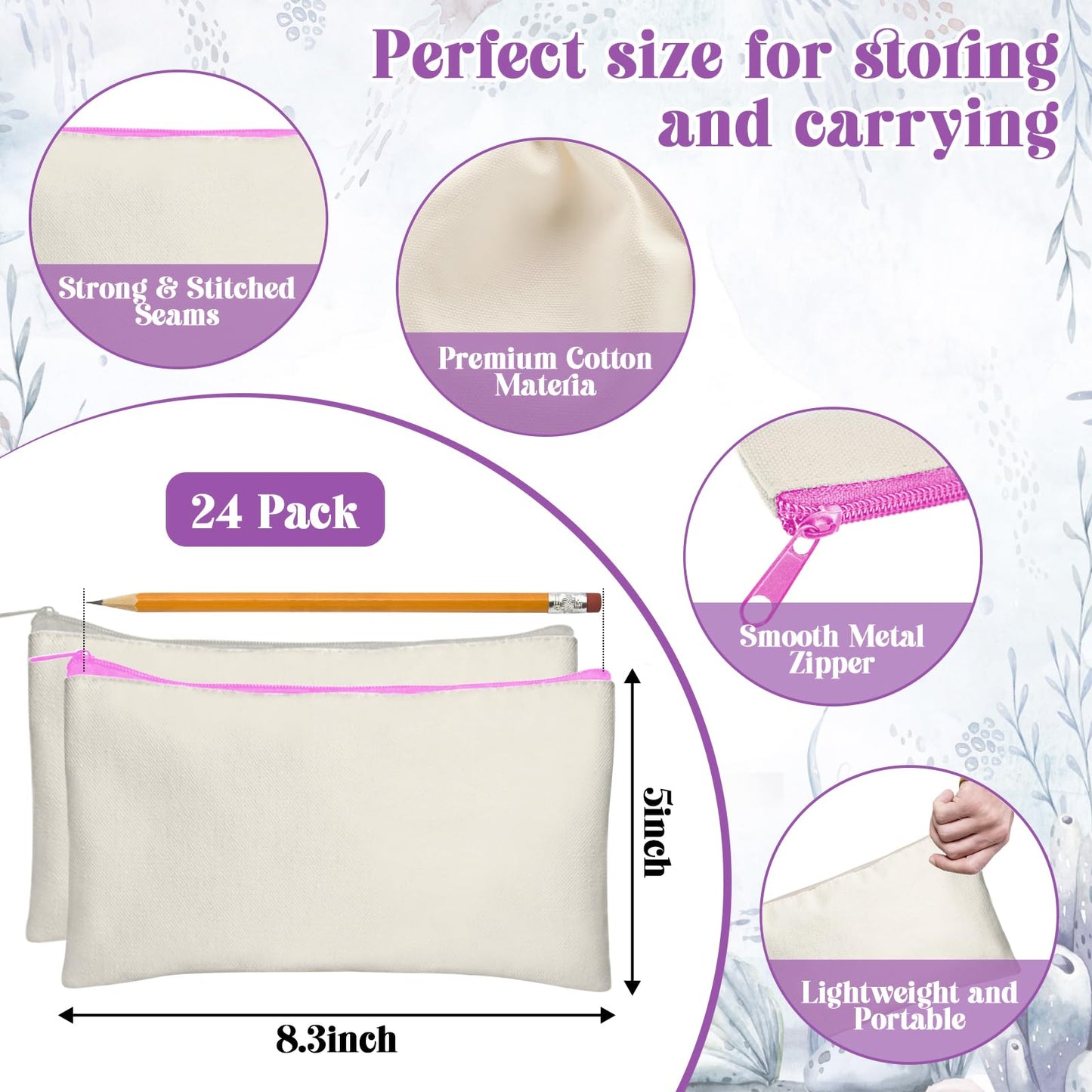 Legigo 24 Pack Blank DIY Craft Bag Canvas Pen Case Blank Makeup Bags - Canvas Pencil Bag Cotton