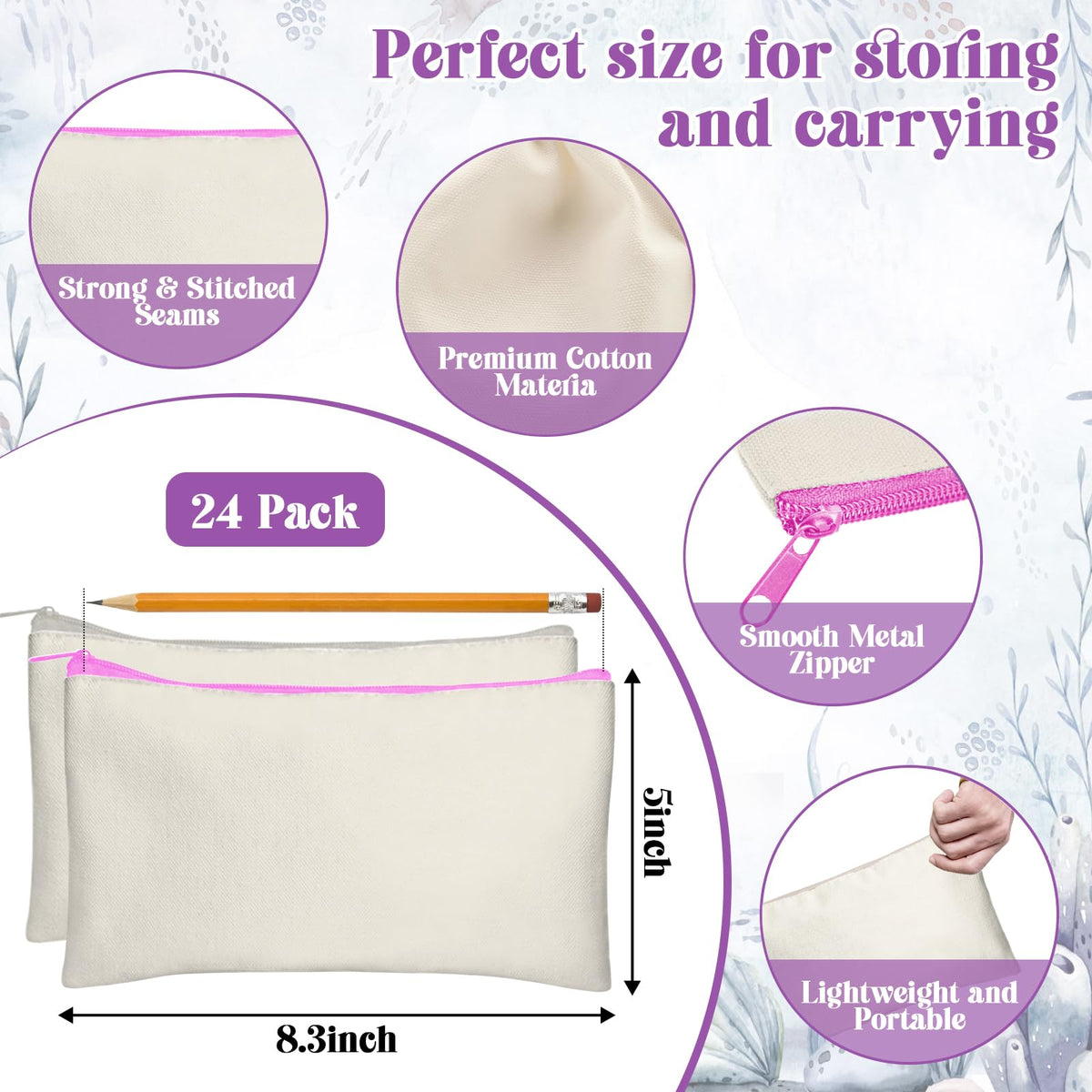 Legigo 24 Pack Blank DIY Craft Bag Canvas Pen Case Blank Makeup Bags - Canvas Pencil Bag Cotton