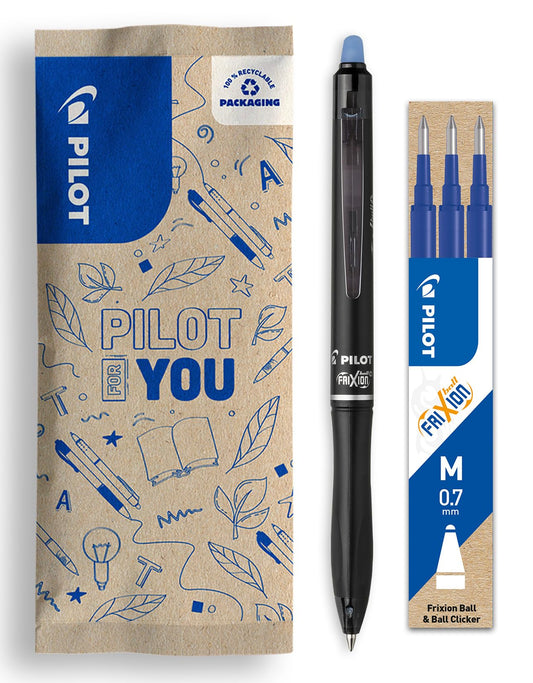 PILOT - FriXion Ball 07 Plus Set - 1 Pen + 1 Set of 3 Refills - Erasable Gel Rollerball Pen with
