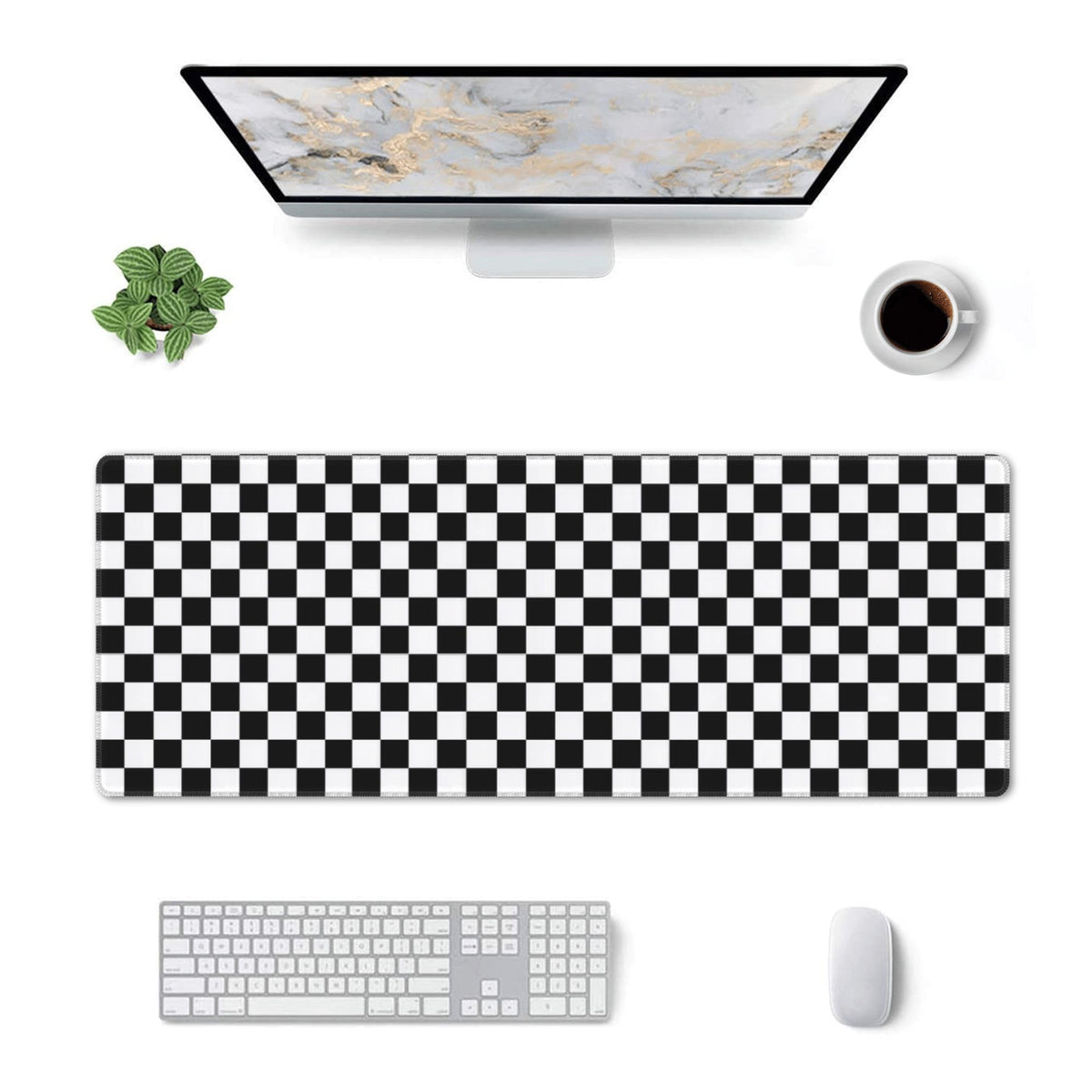 Black and Wite Checkerboard Mouse Pad Extended Large Gaming Mouse Pad XL Stitched Edges for Gamer