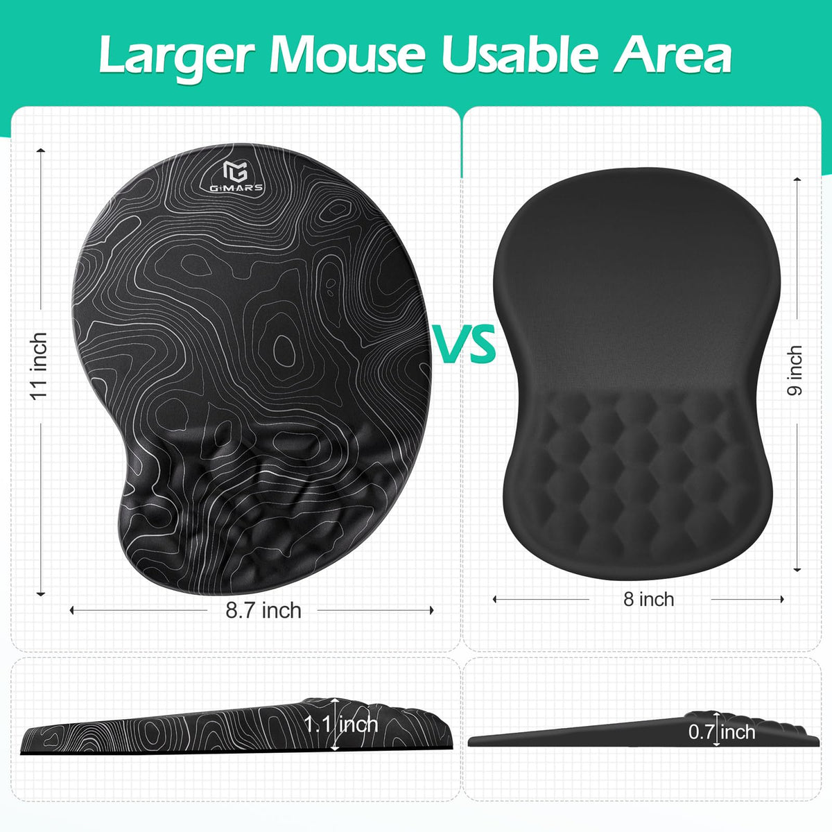 Gimars Upgrade Ergonomic Mouse Pad Wrist Rest with Memory Foam Massage Bump, Enlarge [ 30% Larger