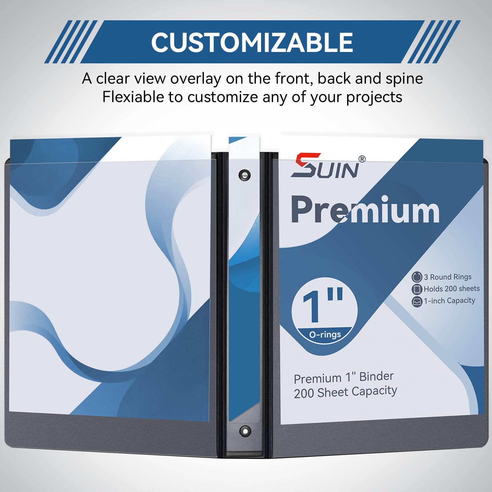 SUIN 1-inch 3 Ring Binder with 2 Interior Pockets, 1''Durable Binders Holds US Letter Size 8.5'' x