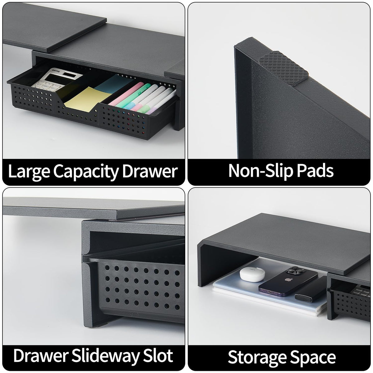 LEKETREE Dual Monitor Stand Riser with Drawer, Computer Stand for Desk, Workspace Desktop Stand