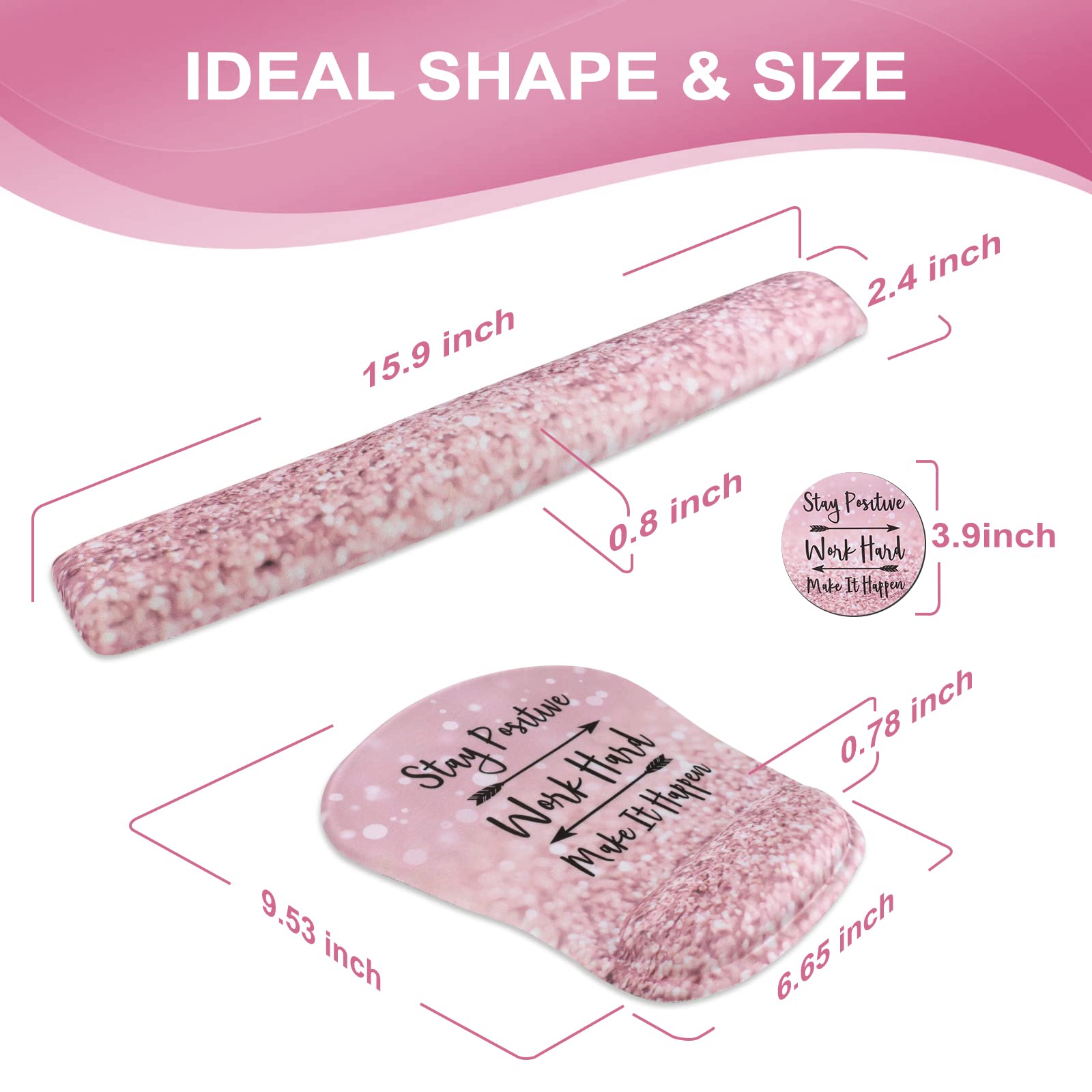 HAOCOO Pink Mouse Pad Support, Keyboard Wrist Rest, Gel Wrist Rest for Computer and Mouse Pad Set