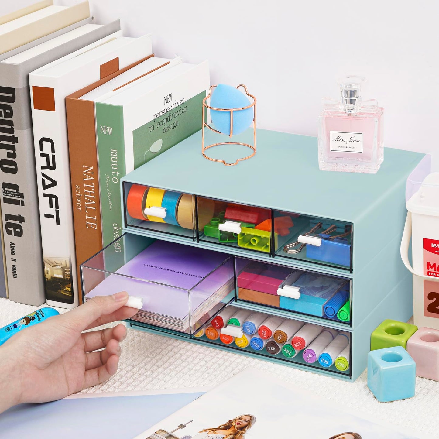 3 Tier Stackable Desk Organizer with 6 Drawers, YOCOMEY Plastic Desktop Storage Box Drawers
