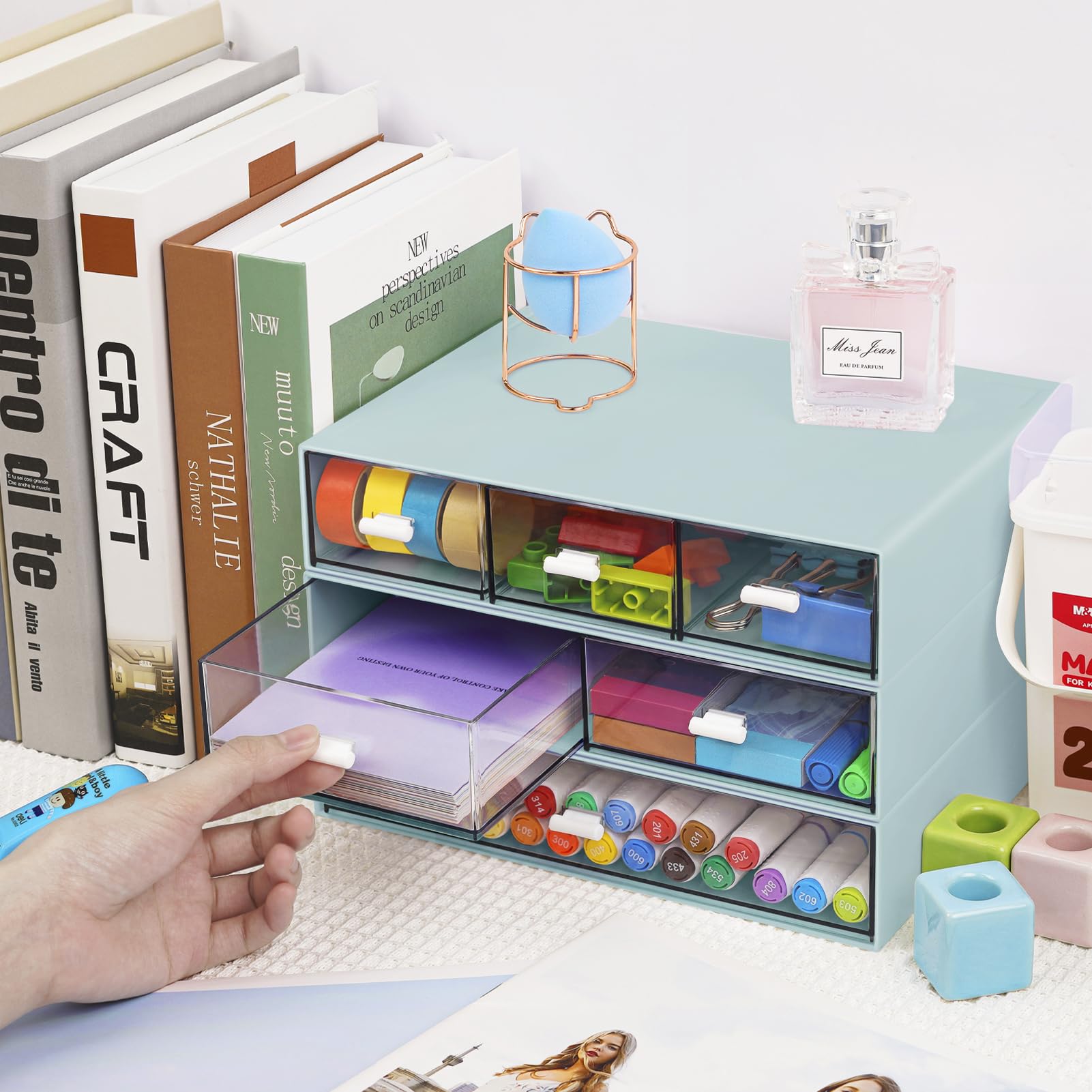 3 Tier Stackable Desk Organizer with 6 Drawers, YOCOMEY Plastic Desktop Storage Box Drawers