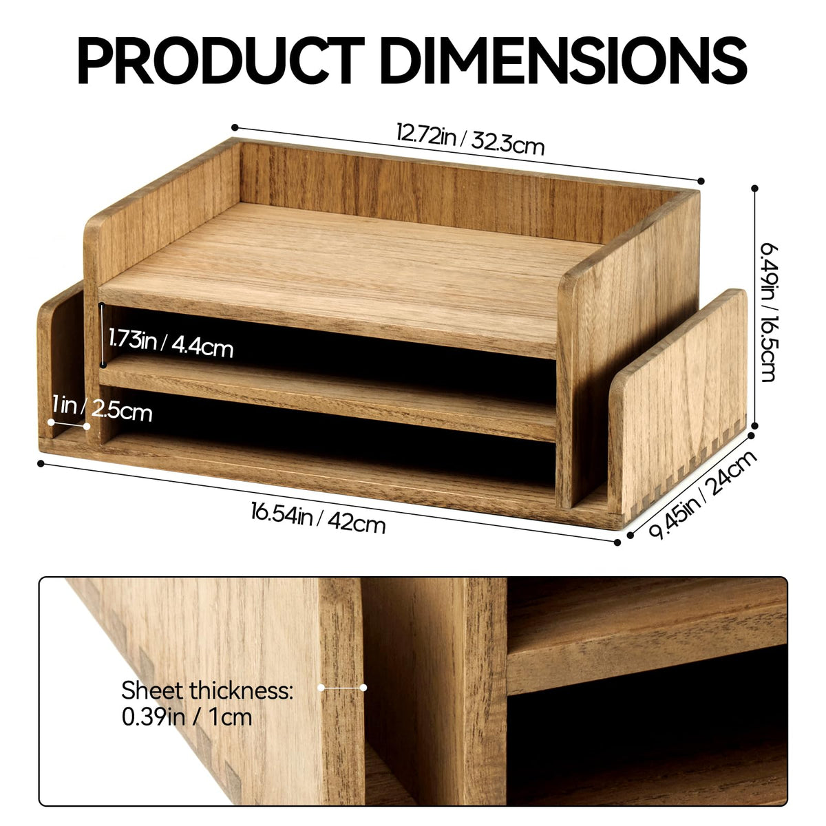 KIRIGEN Wood Desk Organizer, 5-Tray Letter Tray and Mail Sorter, Brown 2TP