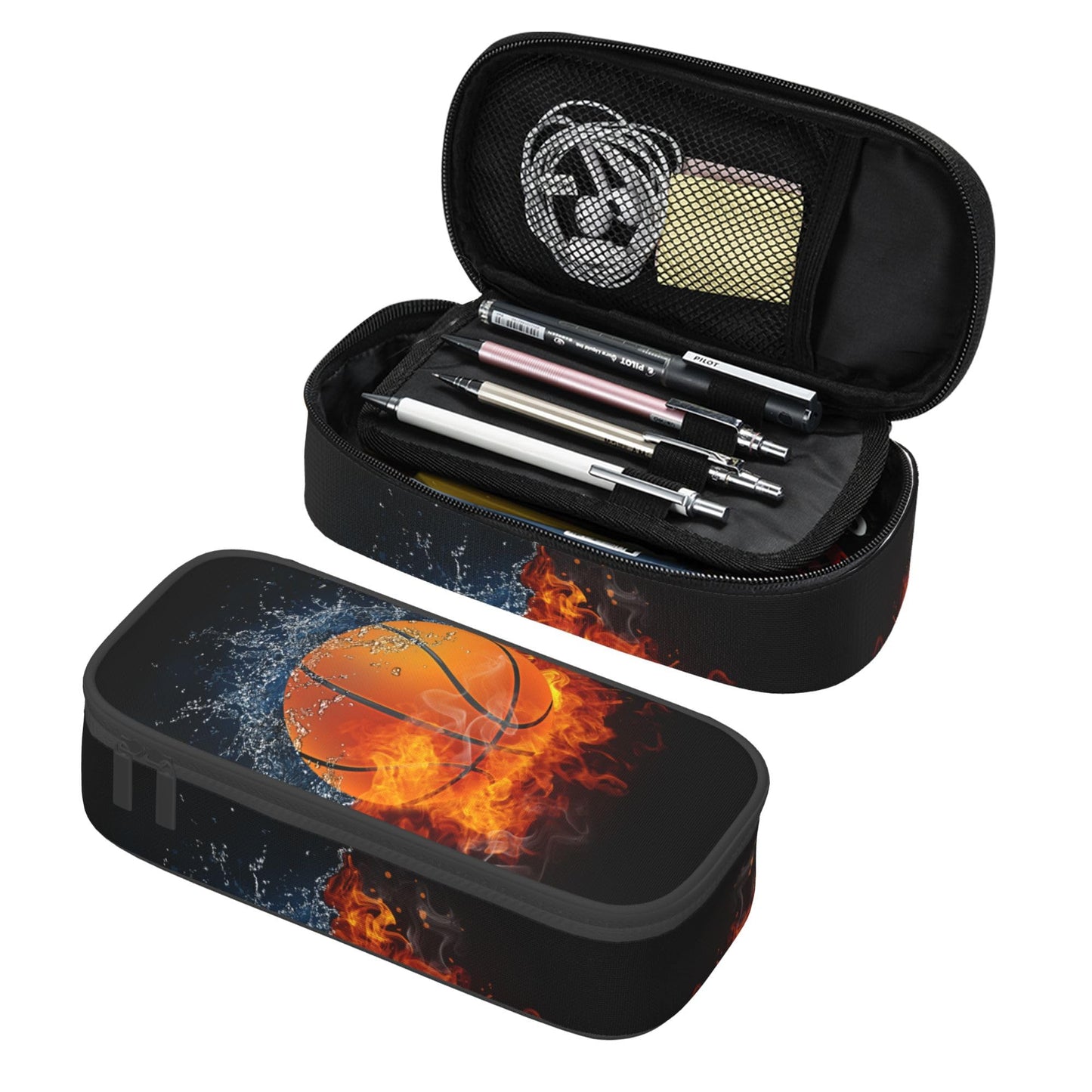 Basketball Pencil Box Black Kids Pencil Case for Boys Youth, Big Capacity Canvas Pen Pouch Marker