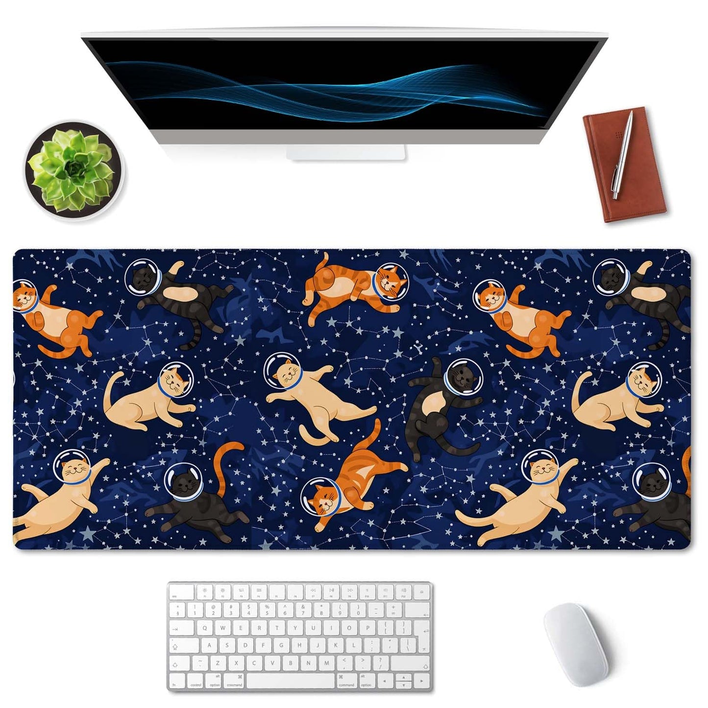 SSOIU Cute Cats & Constellations Desk Mat - Extra Large, XXL Gaming Mouse Pad, 35.5" x 15.7"